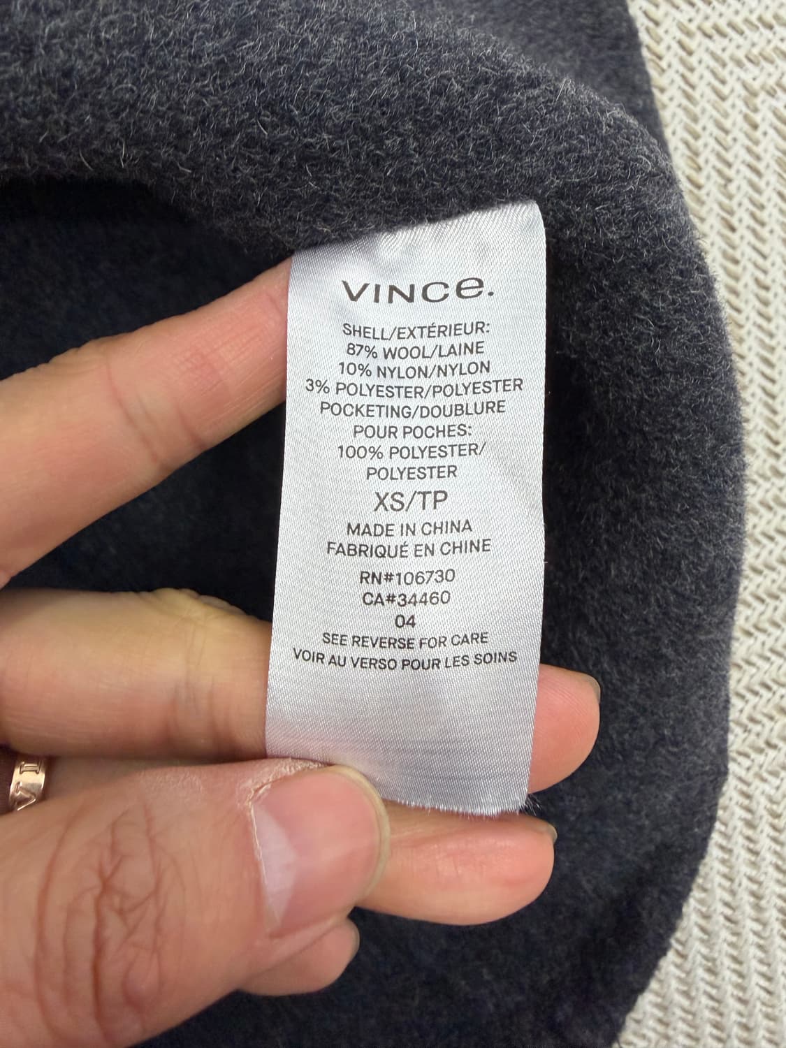 정품) VINCE 빈스 차콜 오버사이즈 블렌드 코트 XS 상품이미지7