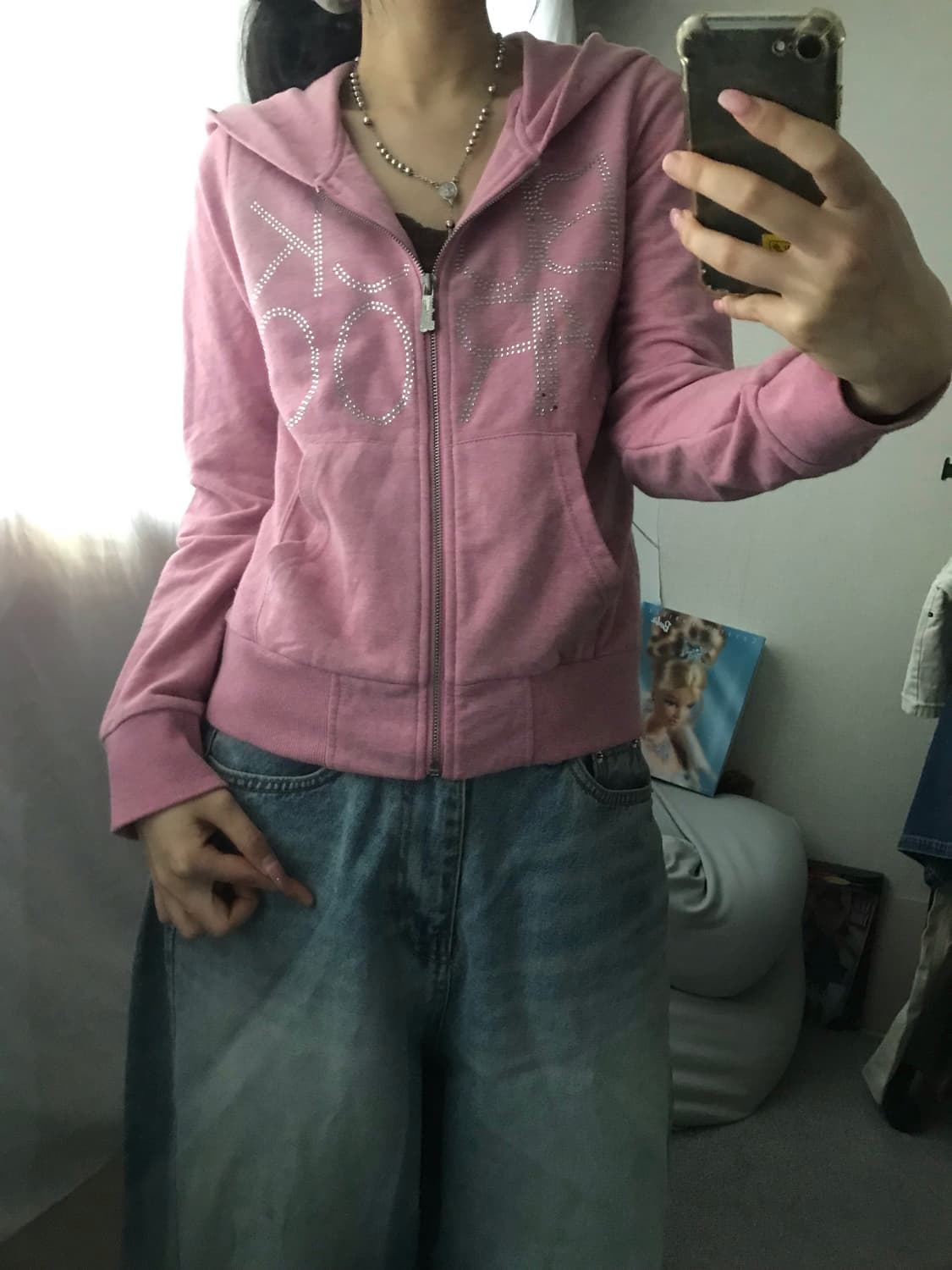 버카루 핑크 큐빅 후드집업 상품이미지1