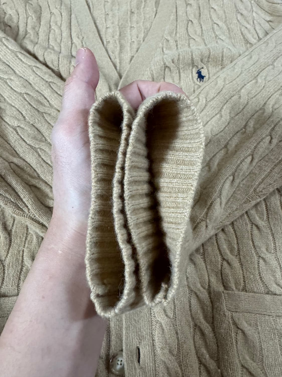 2XL 폴로 랄프로렌 울캐시미어 케이블 니트 꽈배기 가디건 베이지 상품이미지6