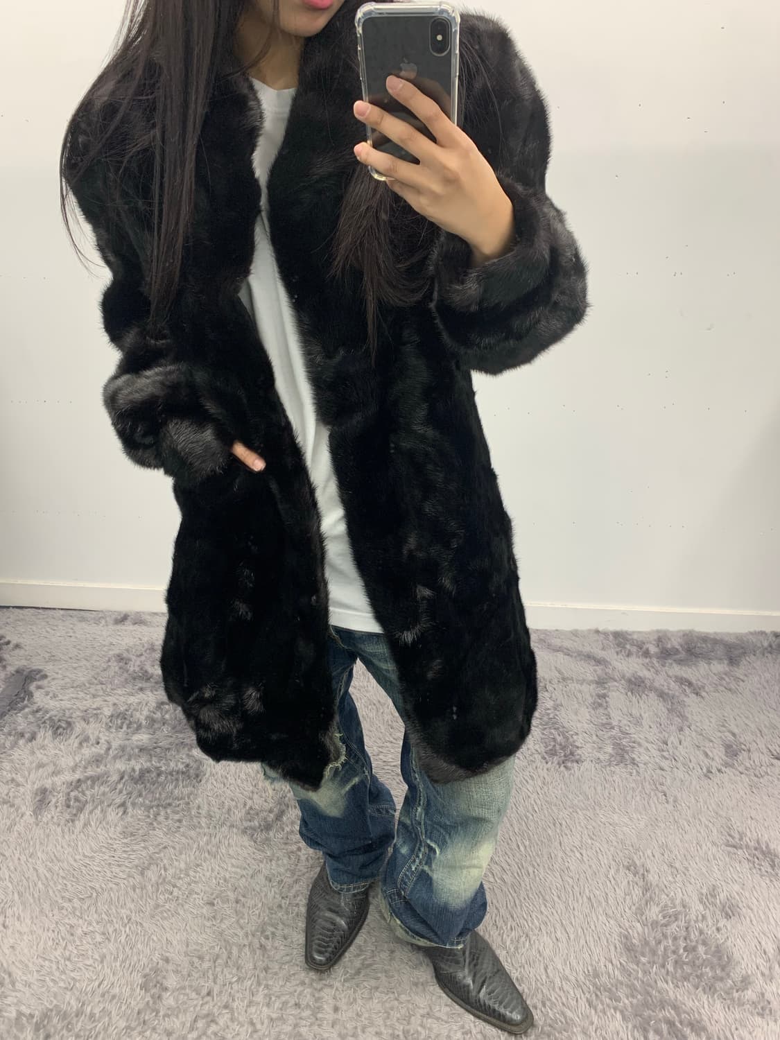 사가 밍크 블랙 코트 상품이미지1