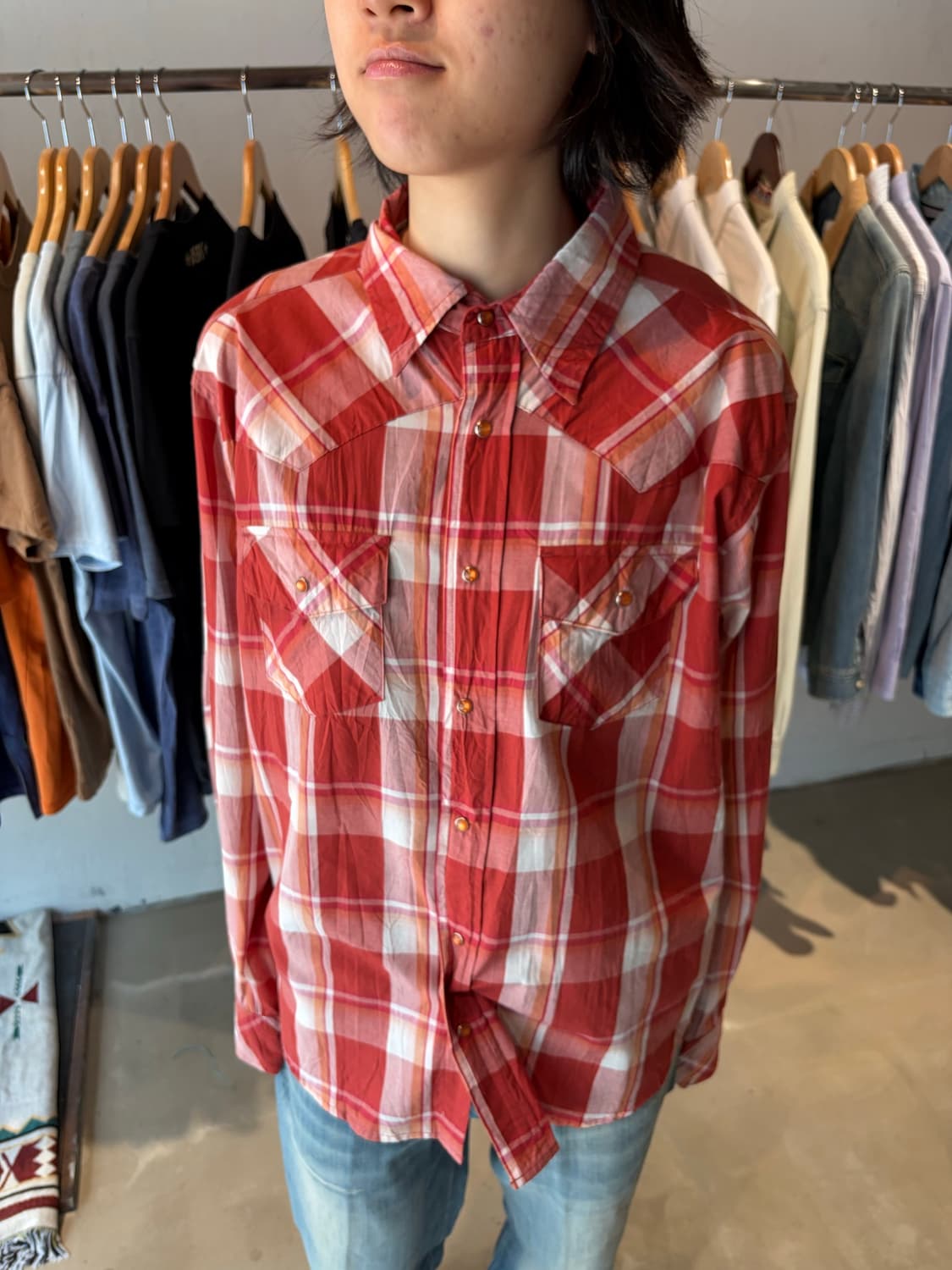 90s Woolrich 레드 스냅버튼 셔츠 L 상품이미지2