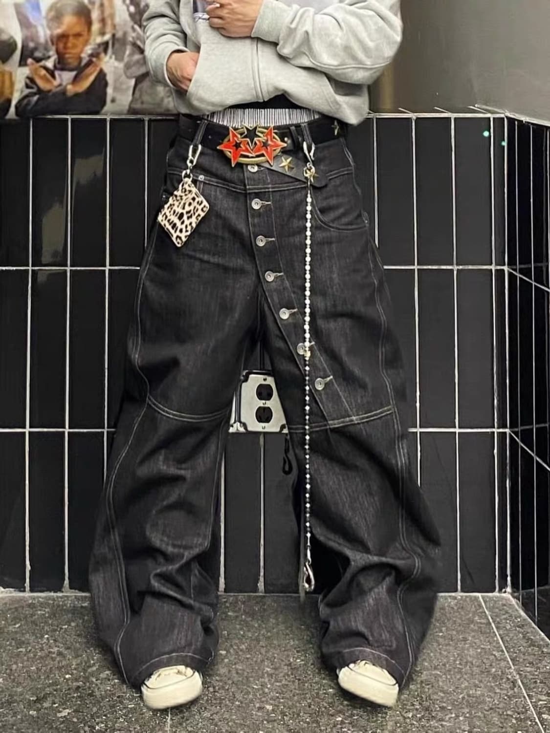 Vintage mood curved  button denim pants 상품이미지2