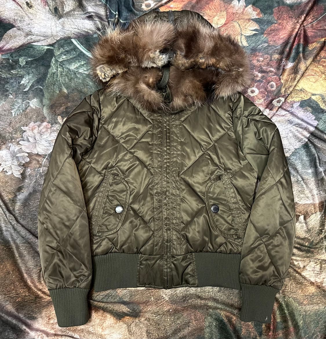 후아유 빈티지 카키울프죠숏패딩 S 상품이미지1