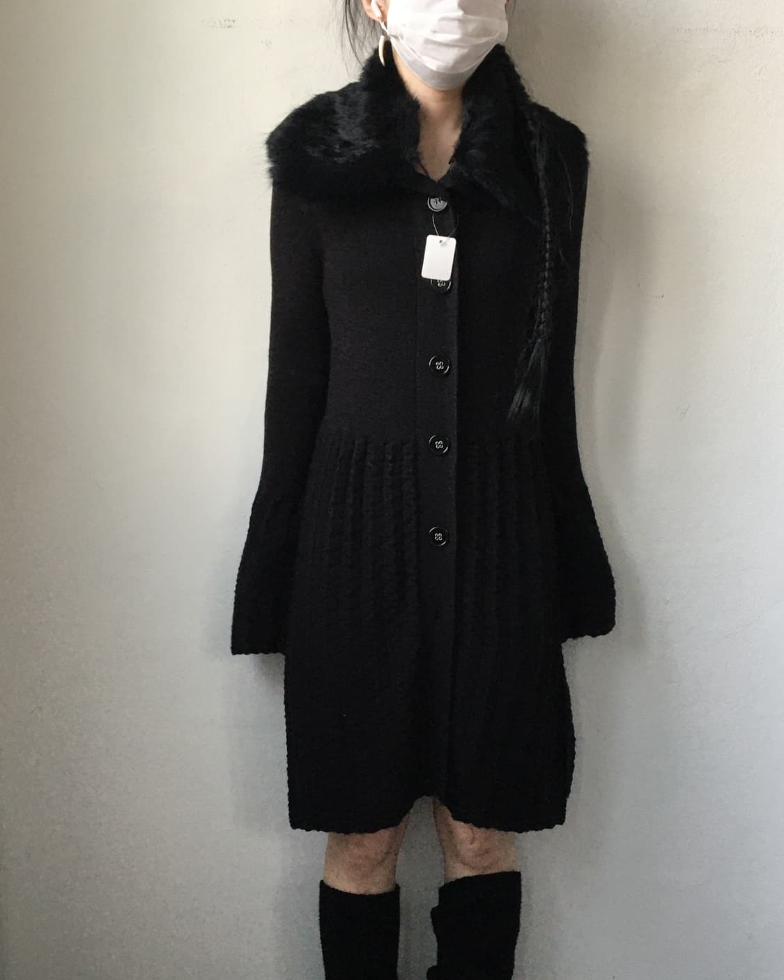 Fur collar point knit long cardigan 상품이미지1