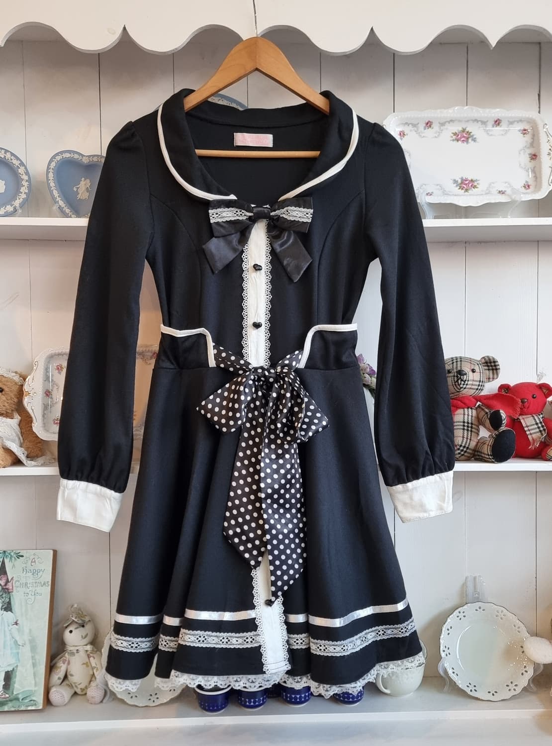 Tralala 트랄라라 빈티지 블랙 리본 셀러 원피스 상품이미지5