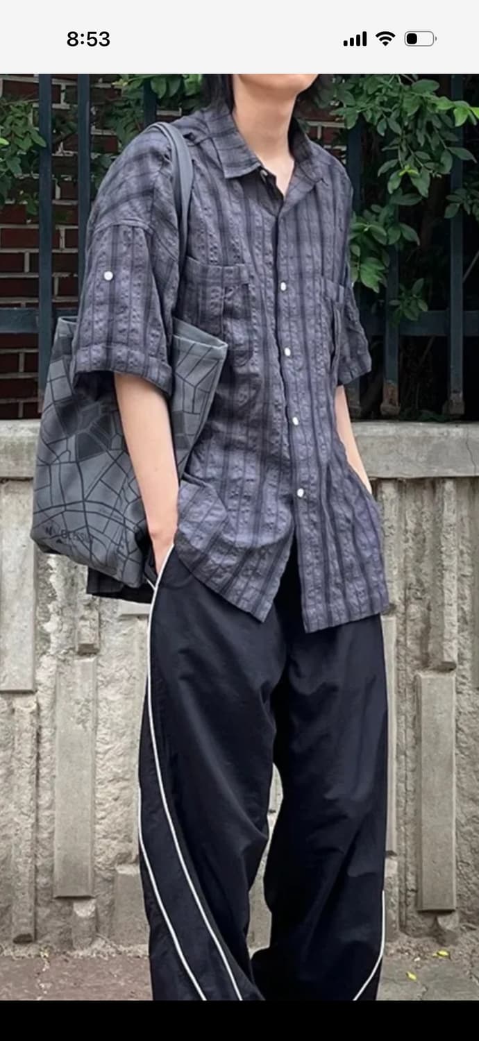 파르티멘토 오버핏 반팔 체크 셔츠(다크 네이비) 상품이미지3