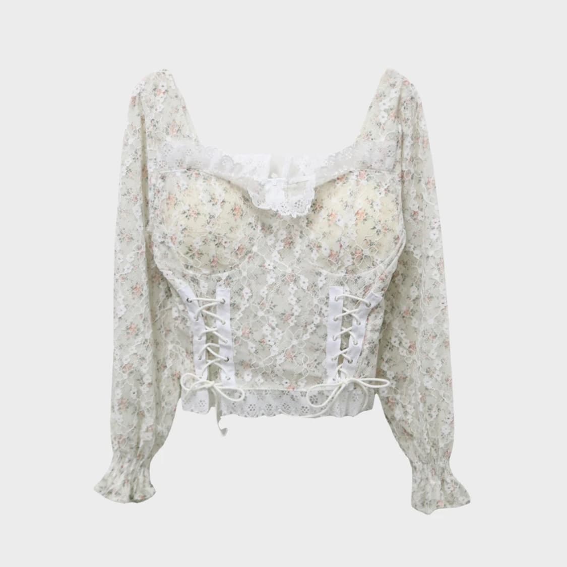위고 플라워 레이스 코르셋 블라우스 59901 상품이미지1