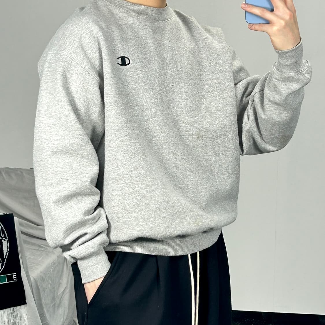 챔피온 에코 플리스 크루넥 그레이 맨투맨 M  상품이미지1