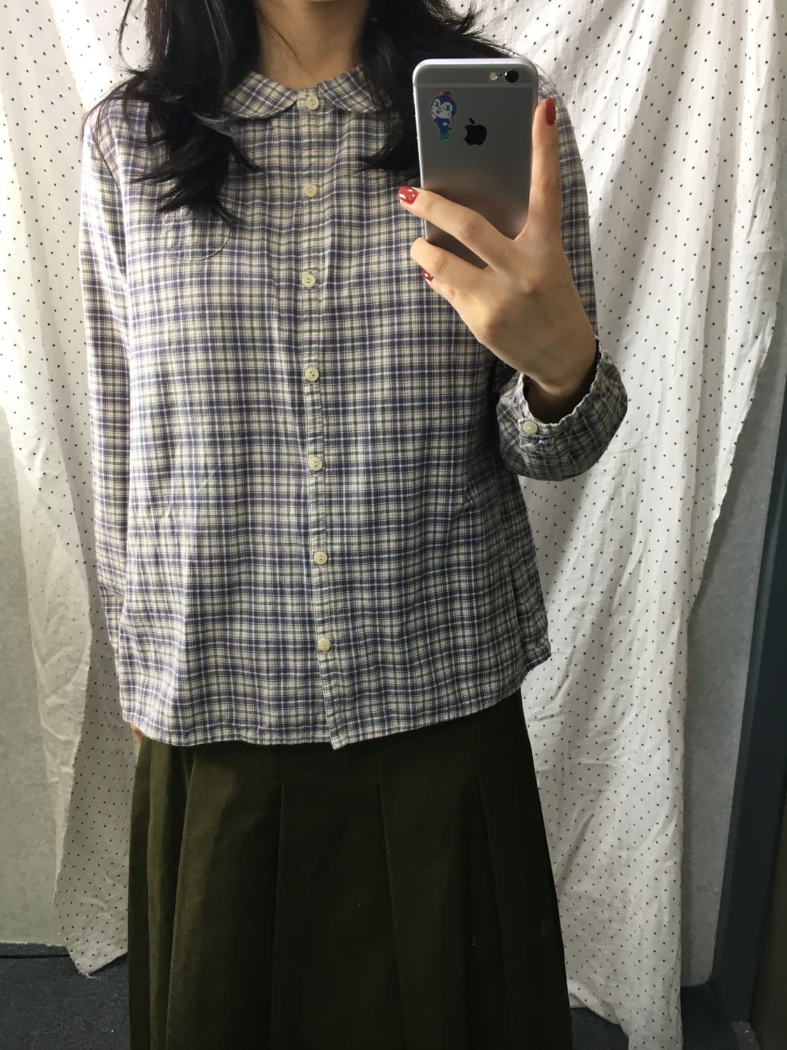 연보라 체크 둥근 카라 블라우스 상품이미지4