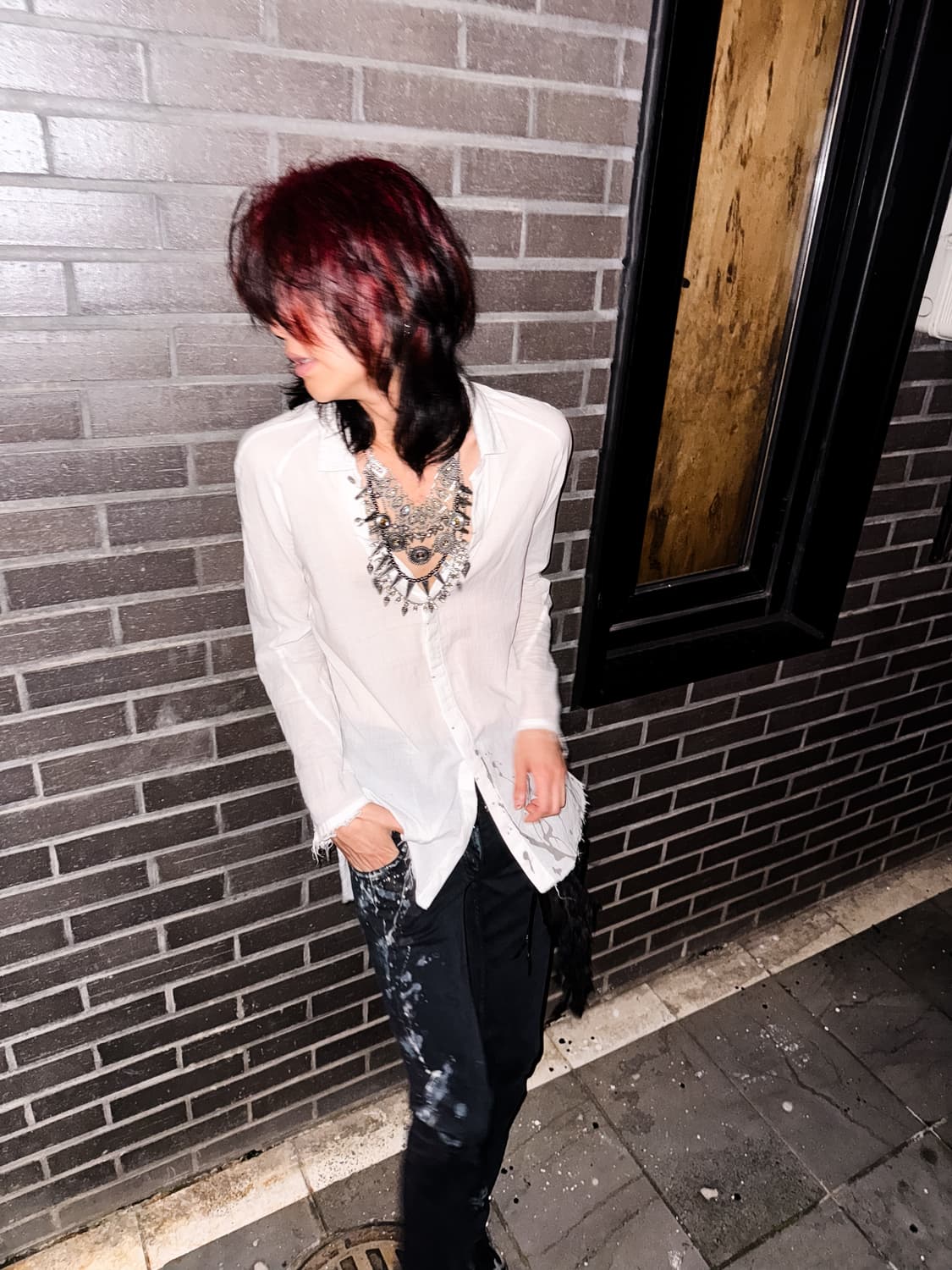 Kmrii – Frayed Ink-Print Long Shirt  상품이미지2