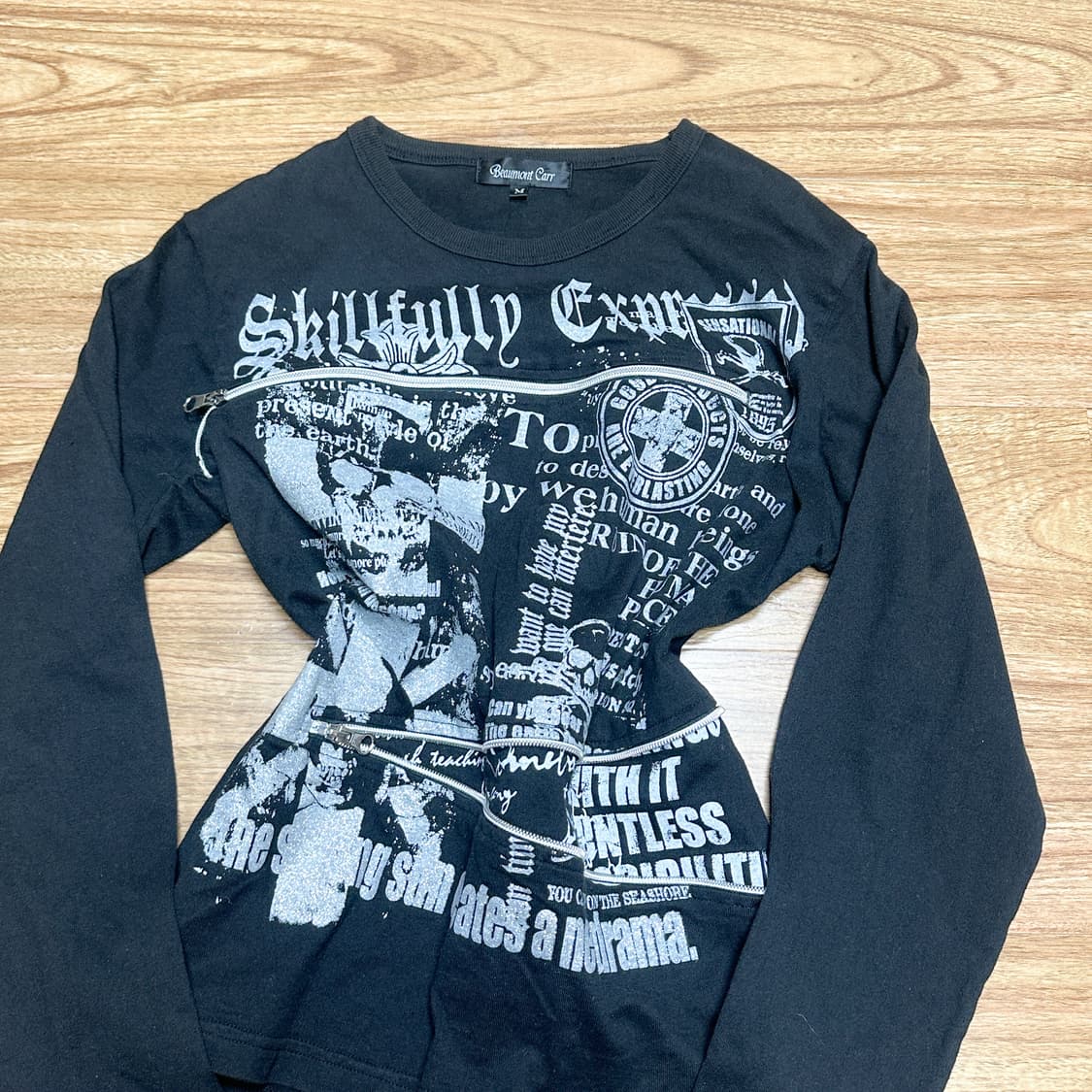 빈티지 블랙 레터링 자크 긴팔 티셔츠 오네갸루 긱시크 그런지 베메클깔 상품이미지2