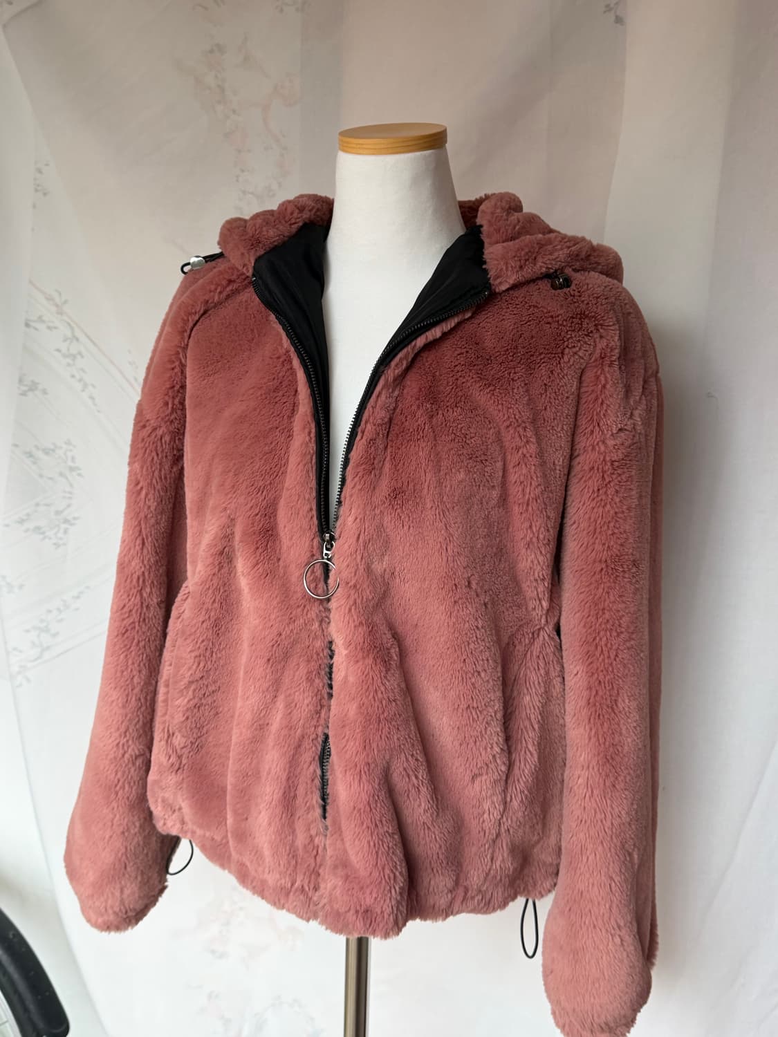 핑크 갸루 털 후드집업 상품이미지2