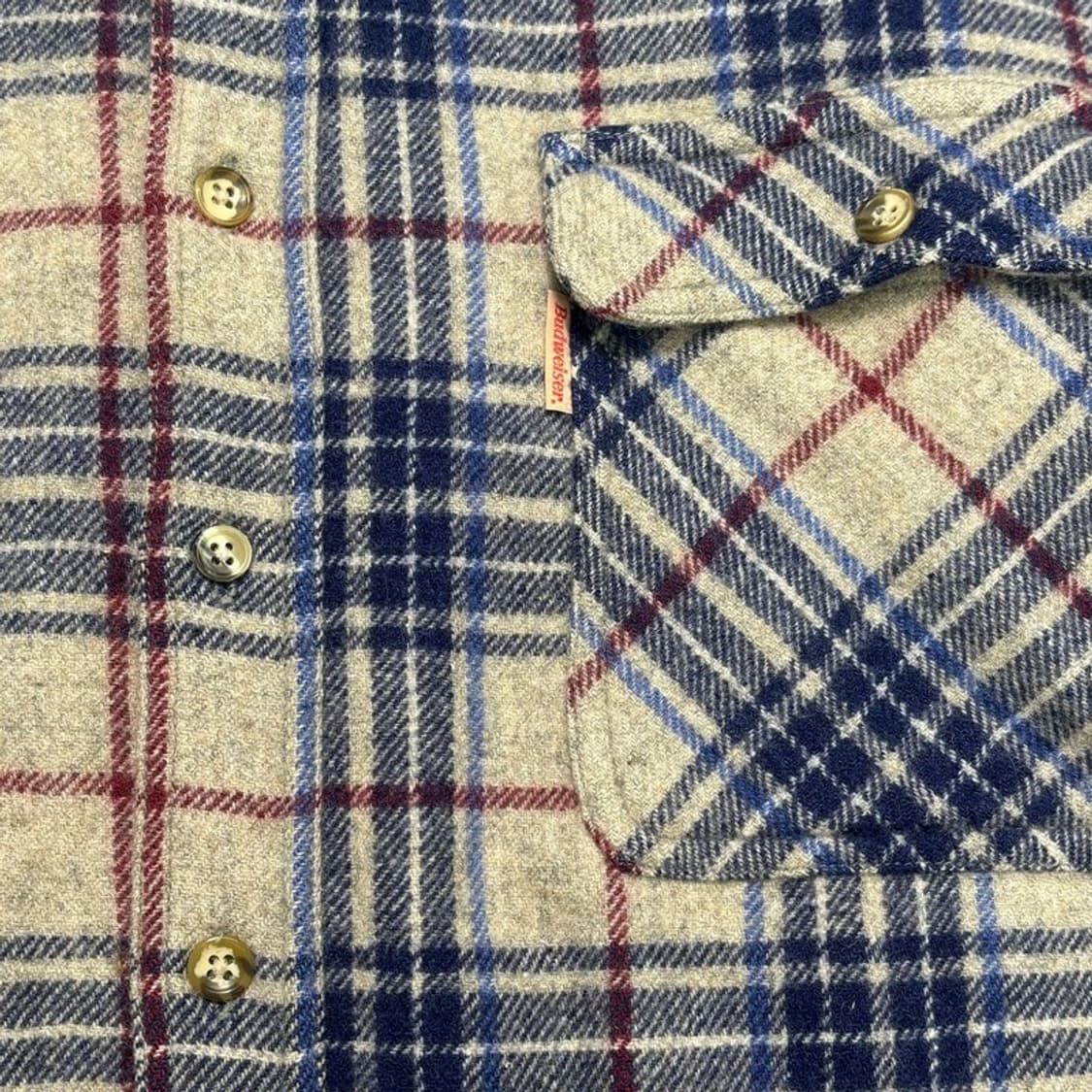 BUDWEISER 폴란넬 체크 셔츠 베이지 네이비 L 상품이미지6