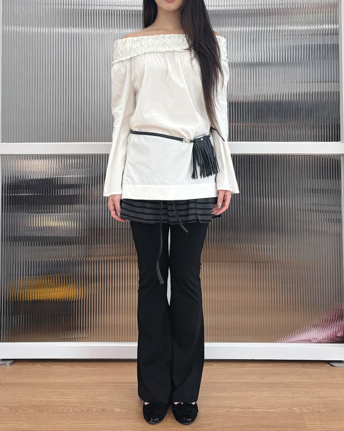 escada 다이아몬드 스모킹 오프숄더 블라우스 상품이미지1