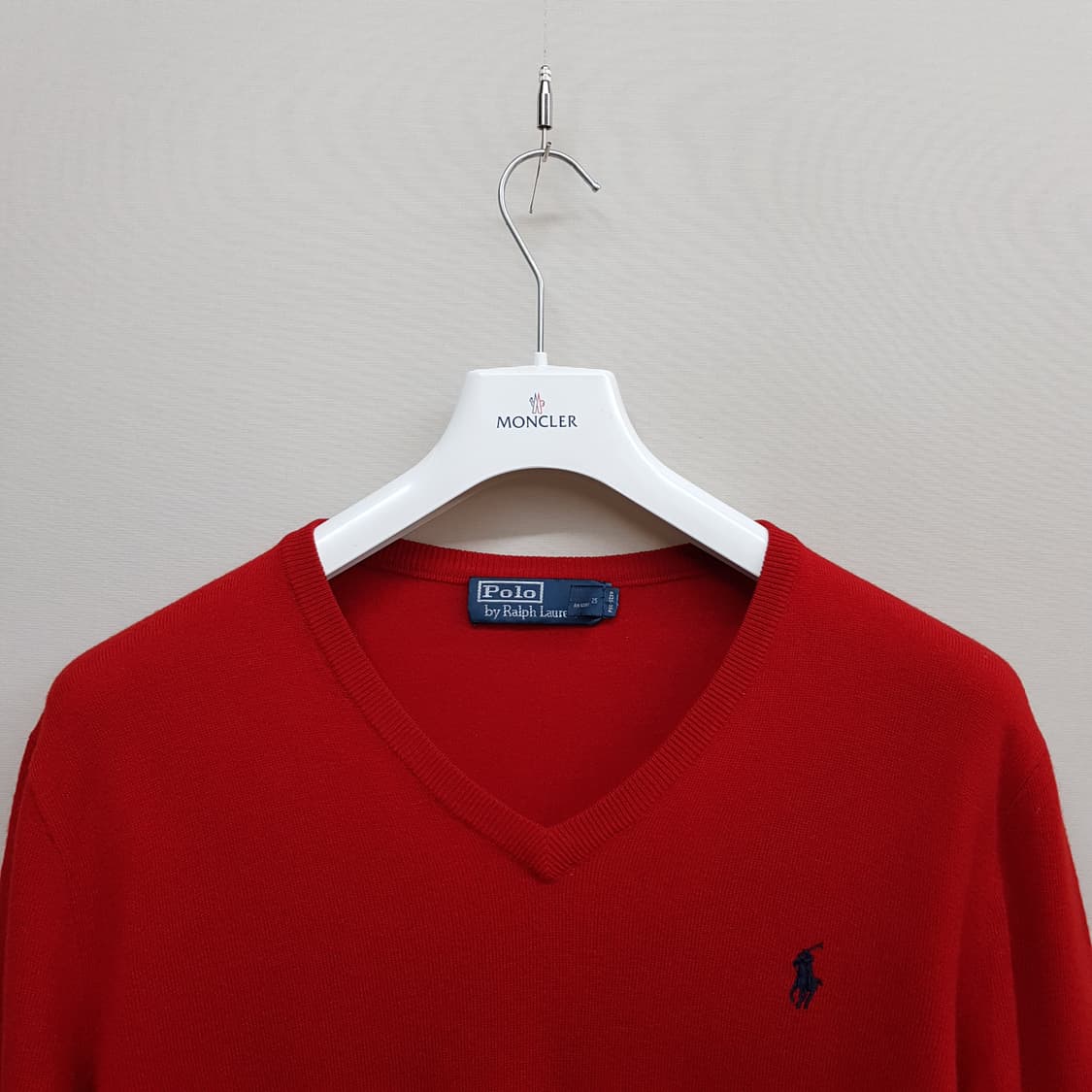 폴로 랄프로렌 레드 브이넥 메리노 울 니트 XL사이즈 상품이미지2