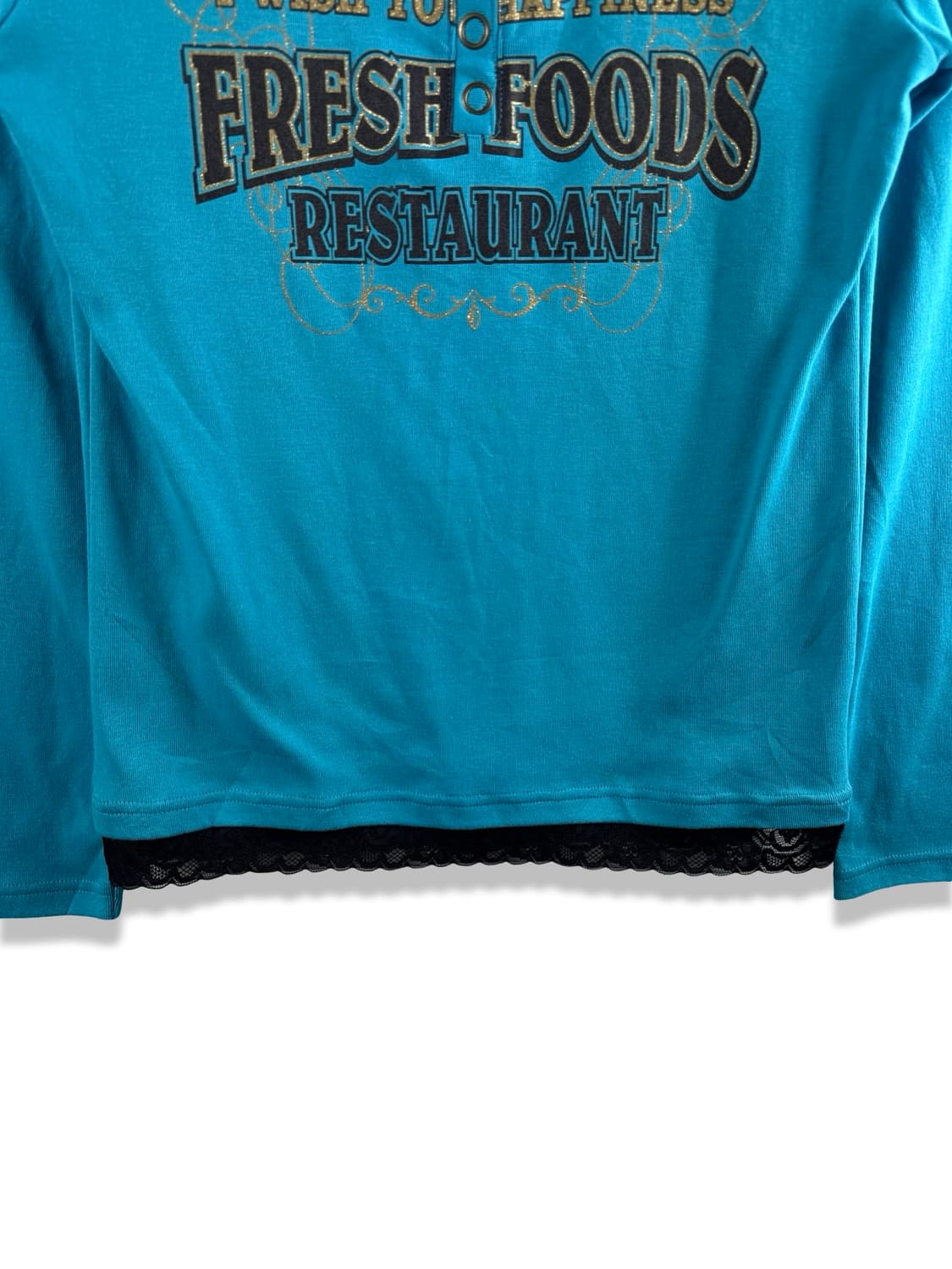 JPN Y2K 블랙레이스 블루 딱붙 롱슬리브2388 상품이미지4