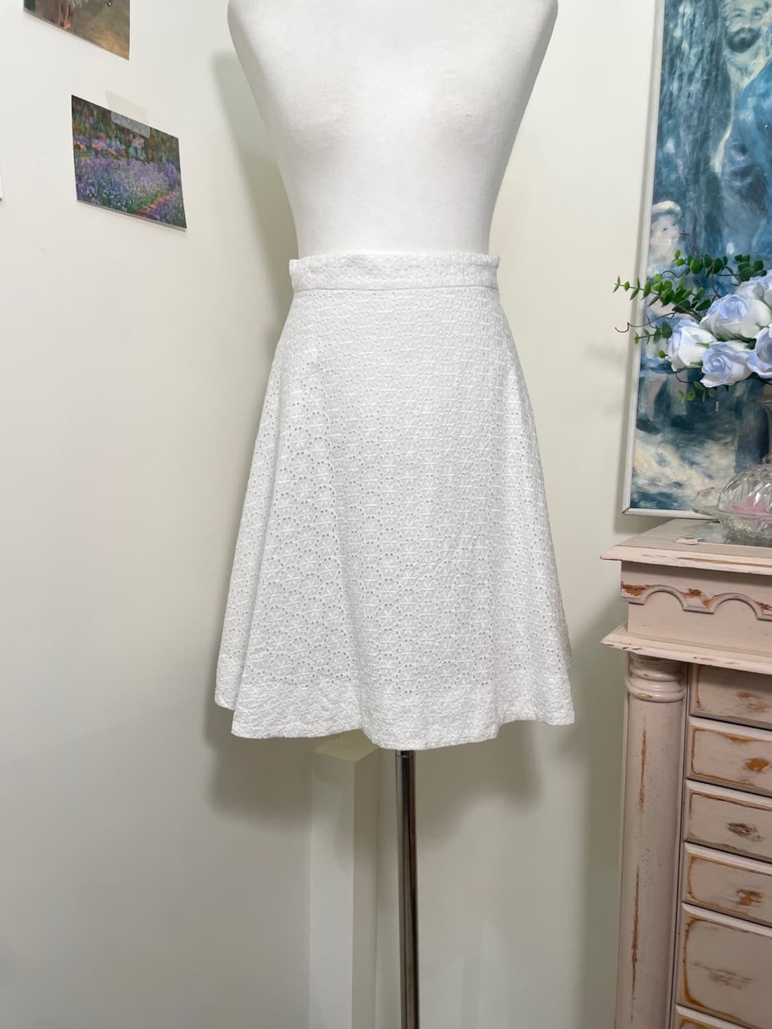 white cotton lace flare midi skirt 상품이미지5