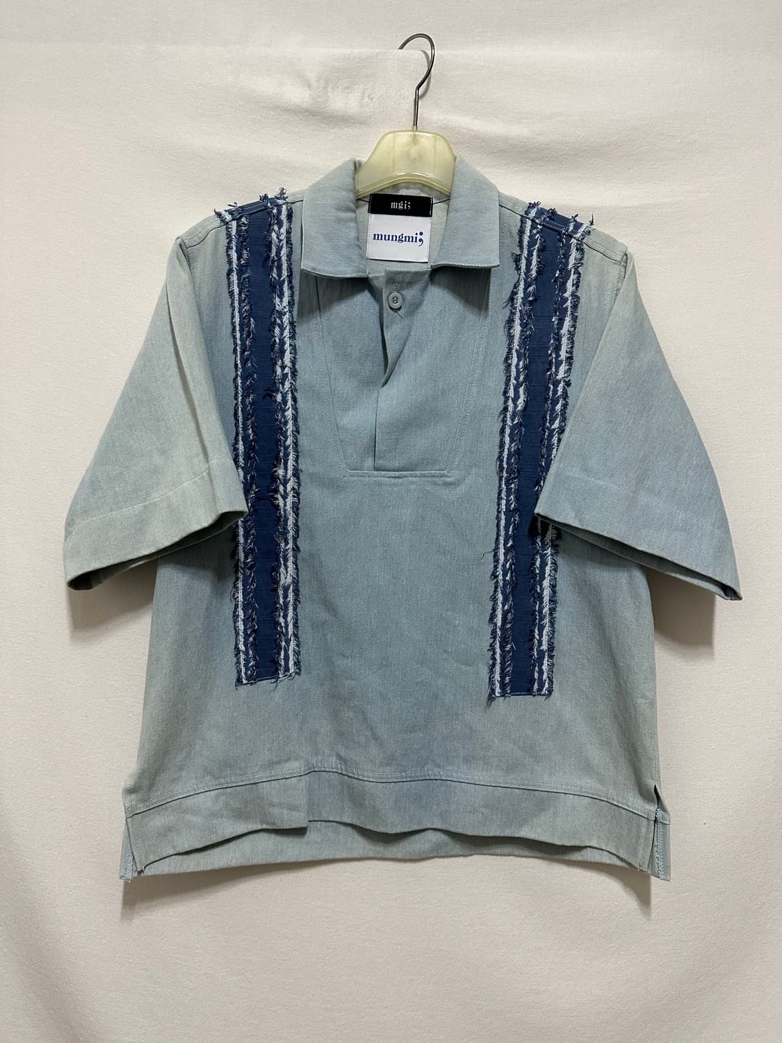 데님 디테일 반팔셔츠 상품이미지1