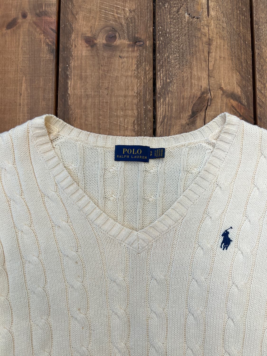 폴로 아이보리 꽈배기 브이넥 니트 상품이미지7