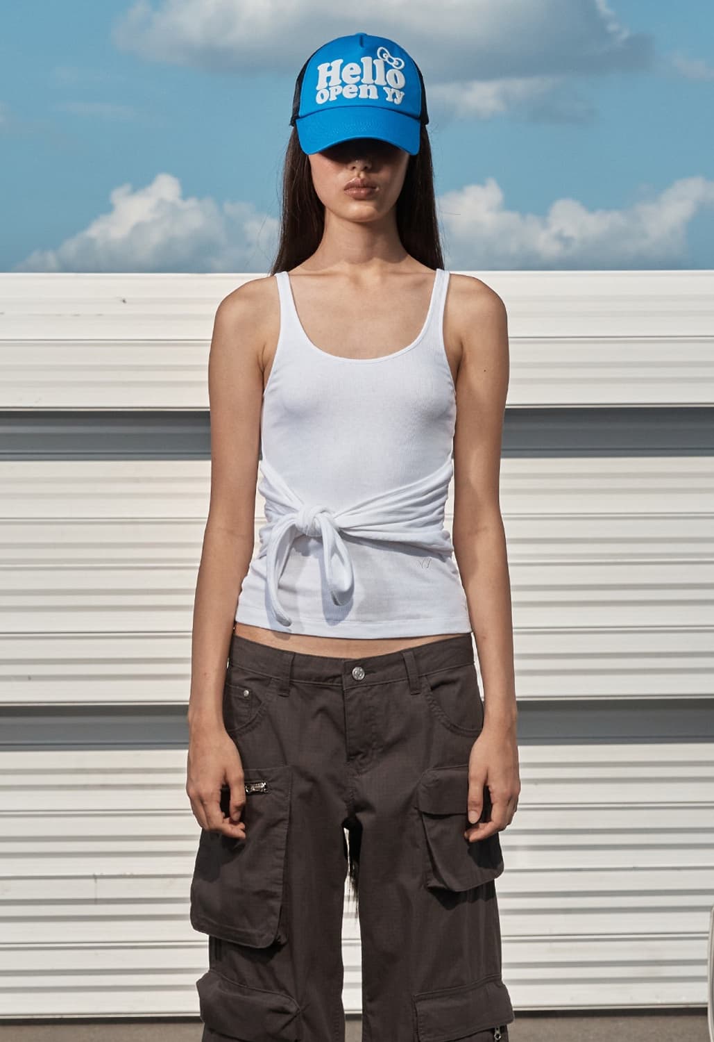 OPEN YY(오픈와이와이) NOTTED SLEEVELESS, WHITE 상품이미지1