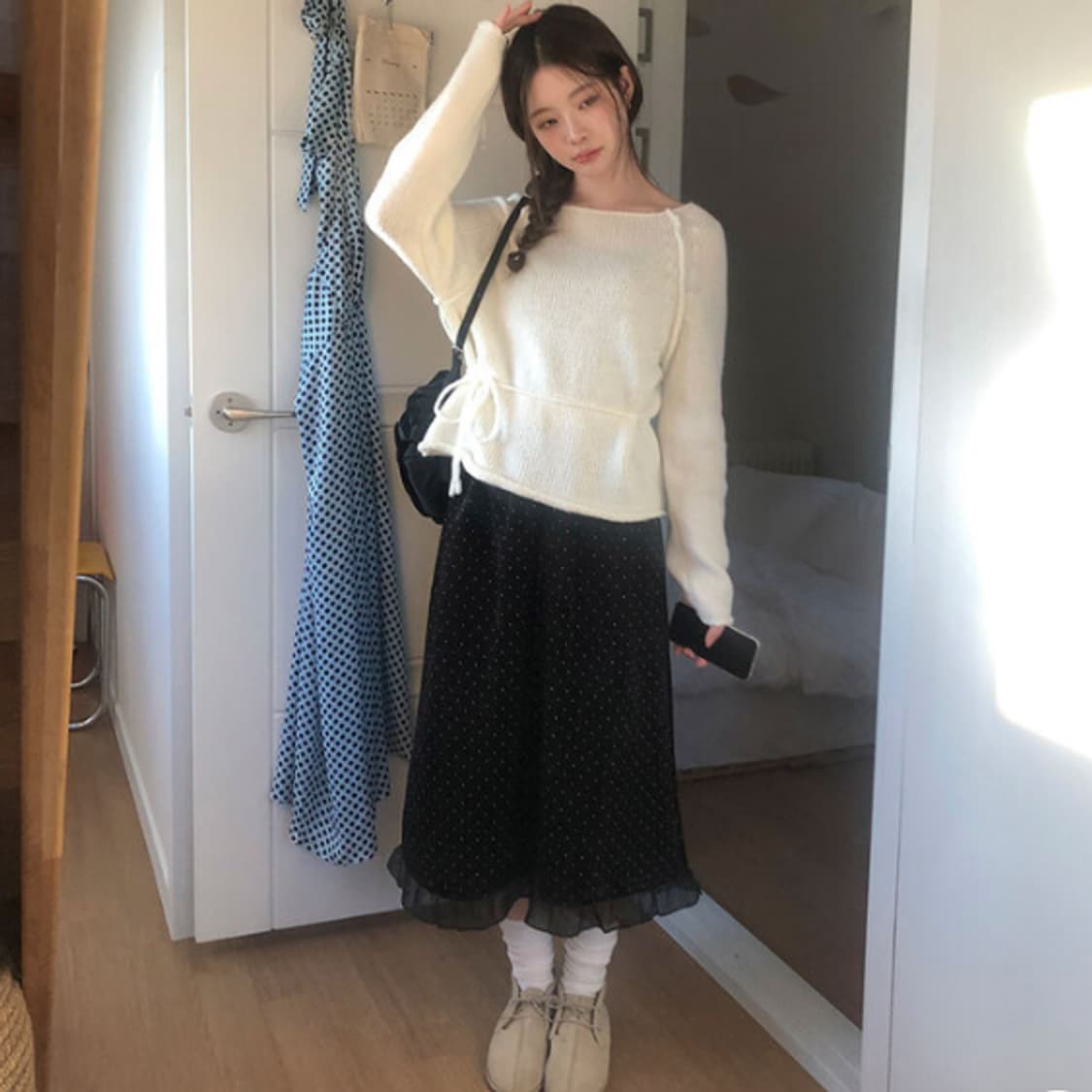 니어웨어 울 보트넥 니트 끈 세트 (아이보리) 새상품 20000 상품이미지3