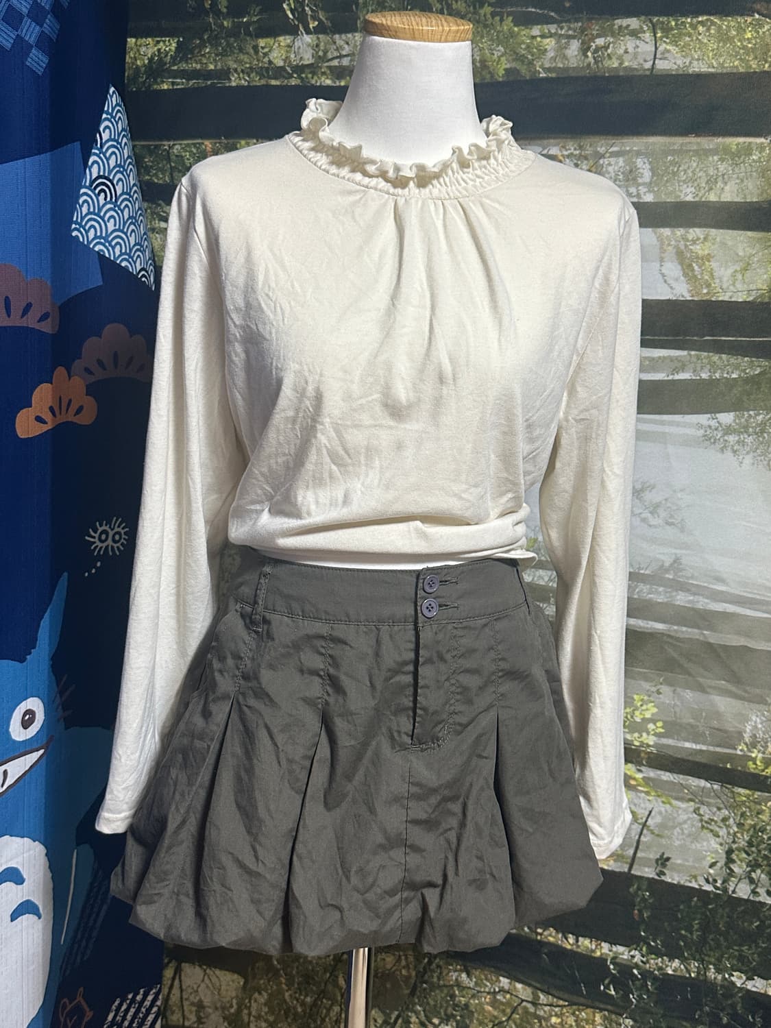 빈티지 카키 벌룬 팬츠 스커트 모리 모리걸 상품이미지1