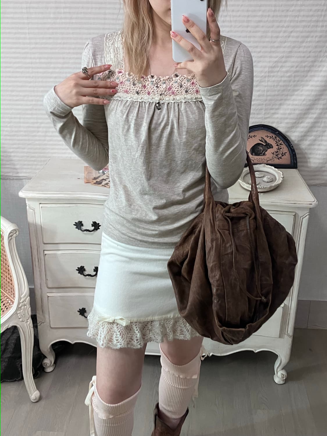jpn vintage beige mori lovely lace t 상품이미지1