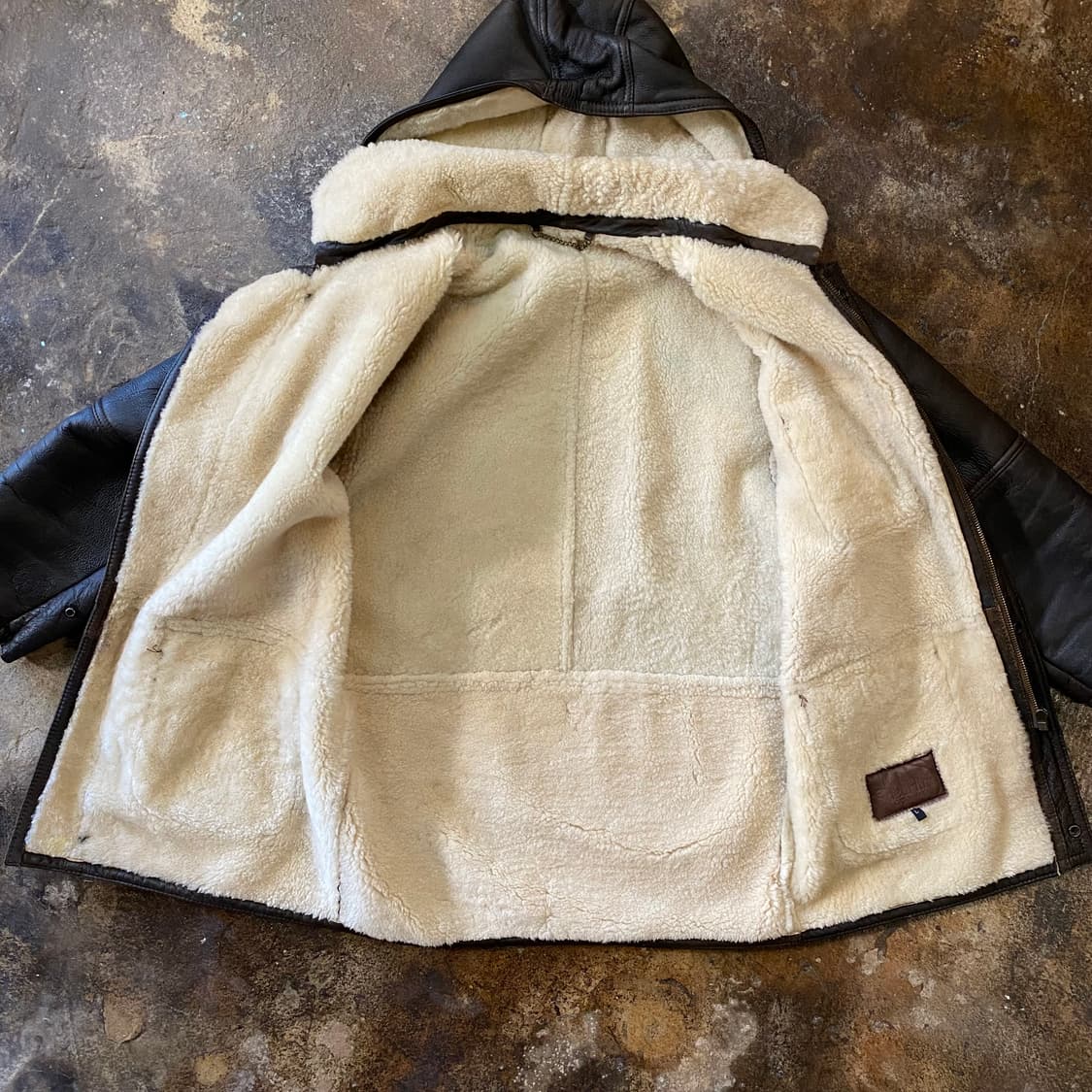 (L) 일본 가죽 무스탕 후드 코트 브라운 상품이미지6