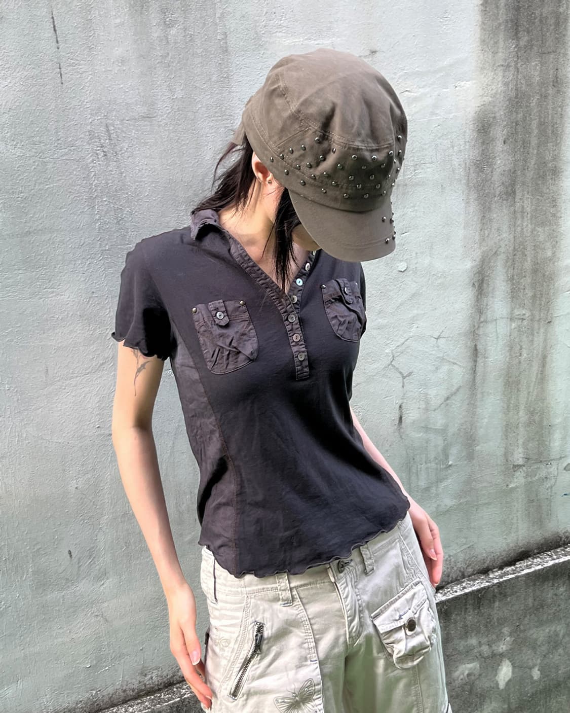 Grunge Vintage Button-Up Pocket T-shirts 상품이미지2