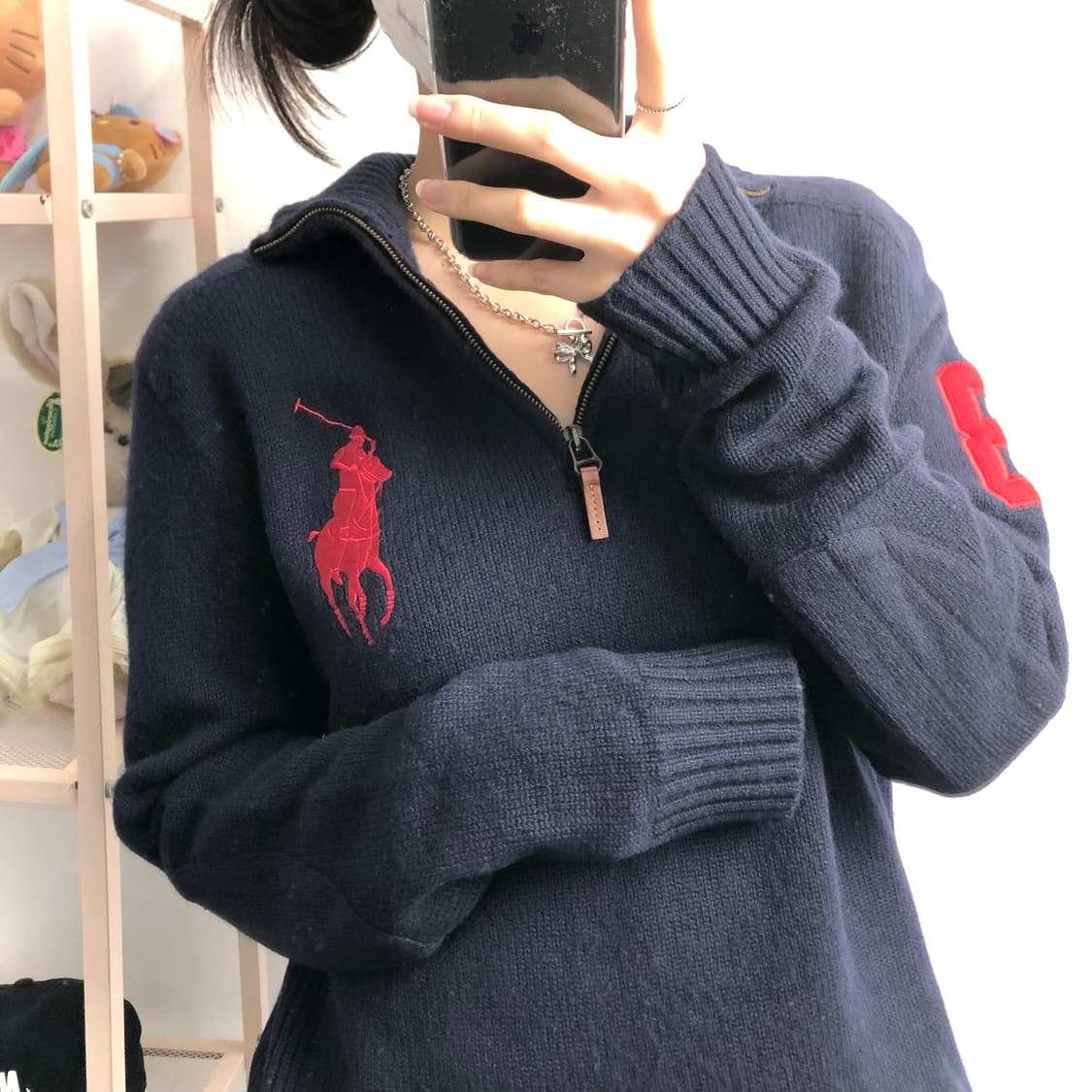 폴로 남+빨 대대장 올드 빅포니 니트 반집업 상품이미지3