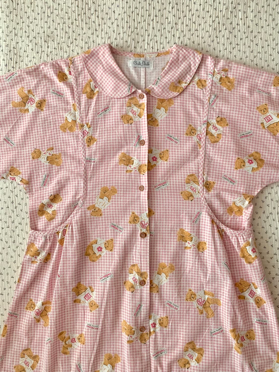 빈티지 핑크 체크 곰돌이 파자마 상품이미지4