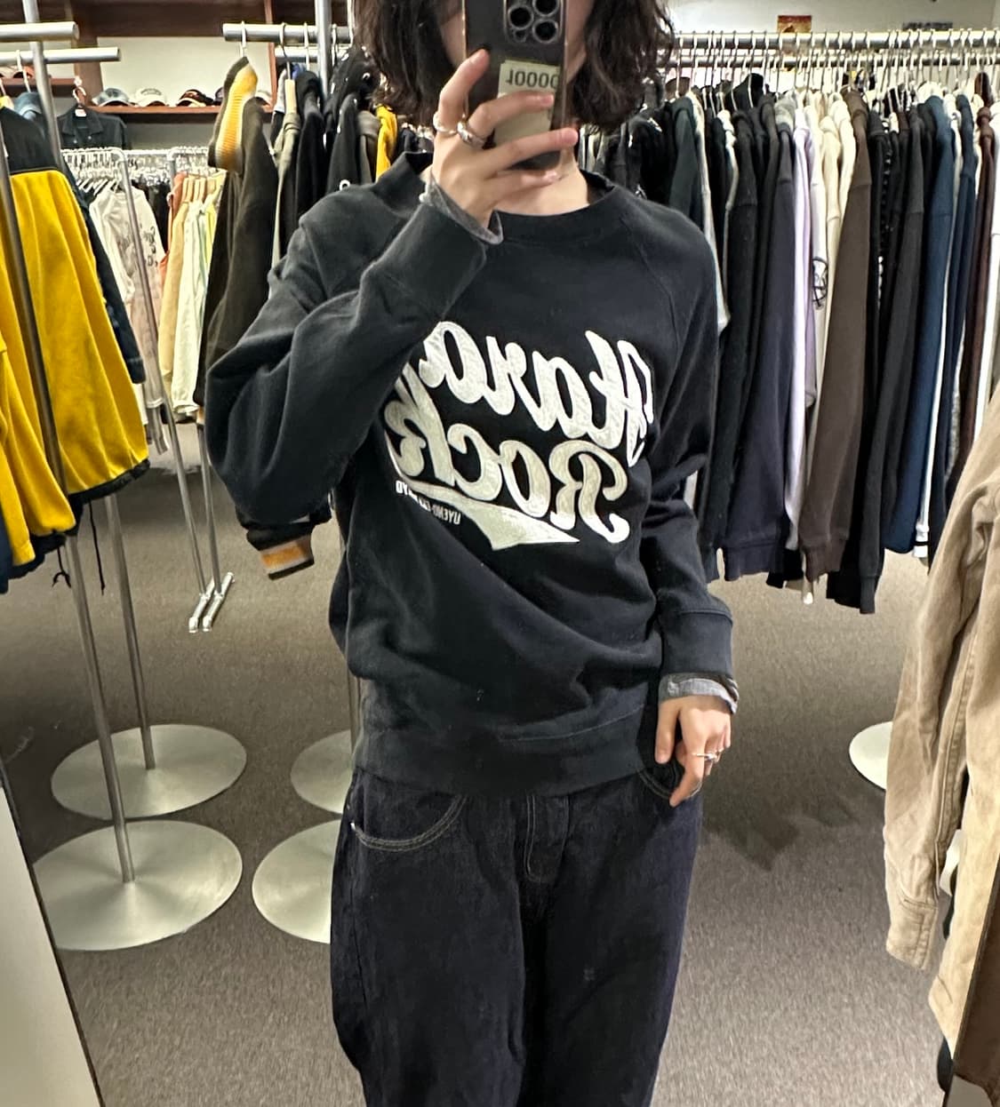 L)하드락 빈티지 자수 프린팅 블랙 스웻셔츠 상품이미지1