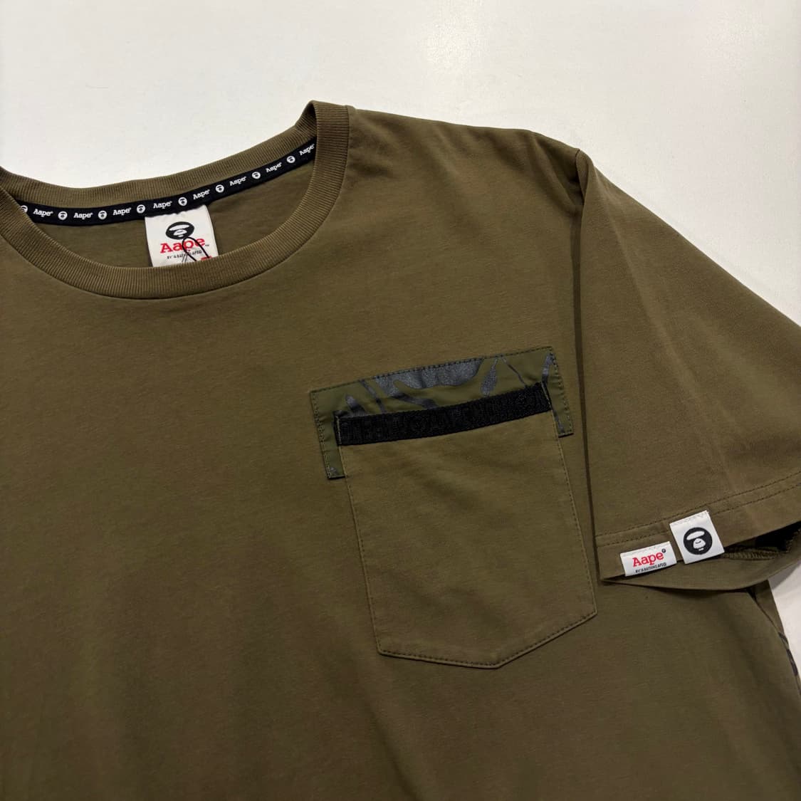 [L] AAPE 에이프 스카치 카키색 패턴 반팔 티셔츠 D950 상품이미지3