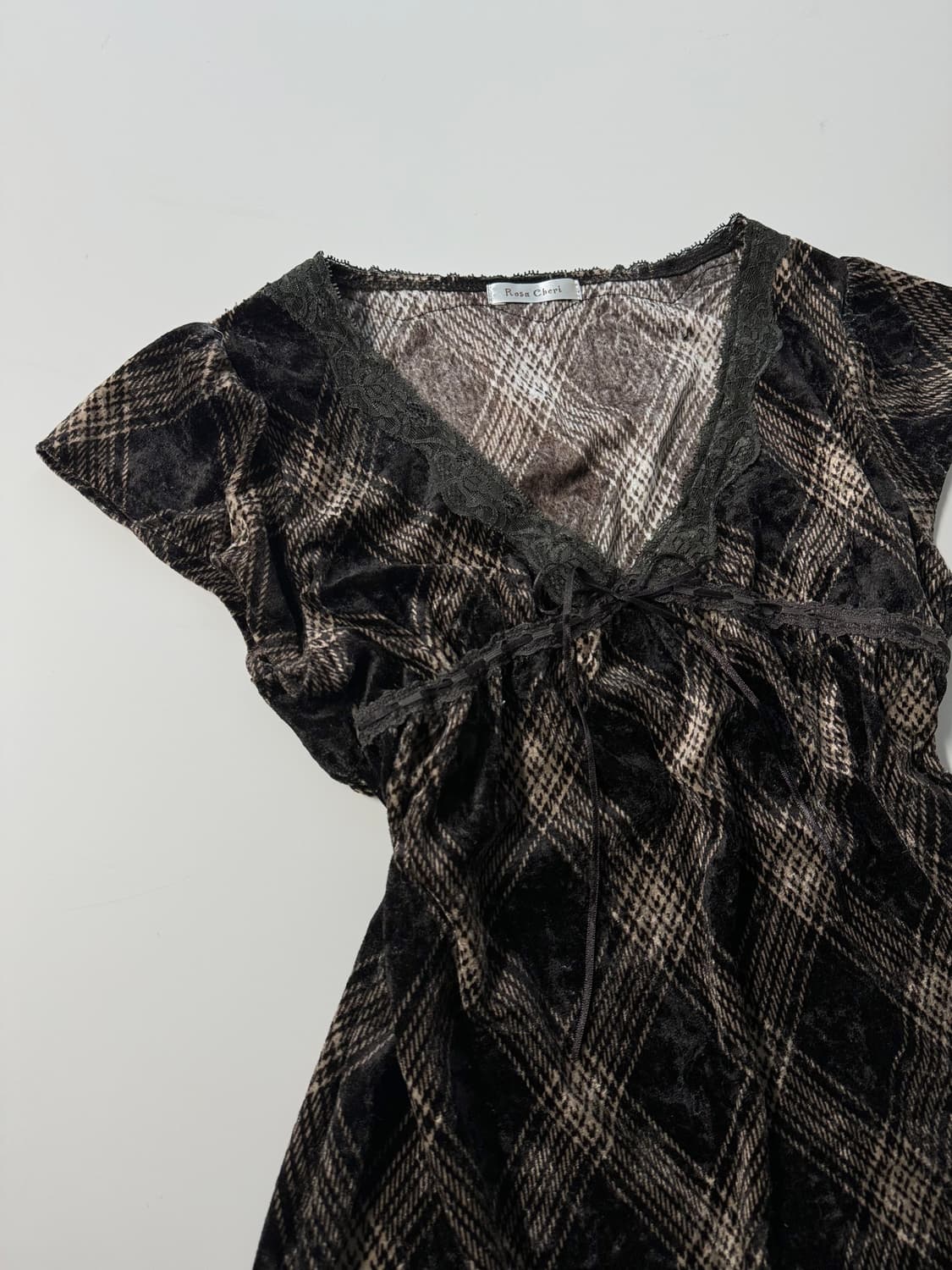 벨벳 체크 패턴 레이스 넥 원피스 상품이미지7