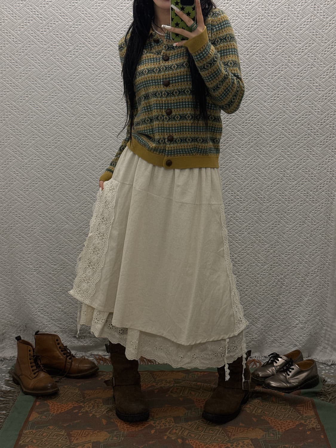 빈티지 러블리 모리 플라워 레이스 캉캉 플레어 롱스커트 K0111 상품이미지2