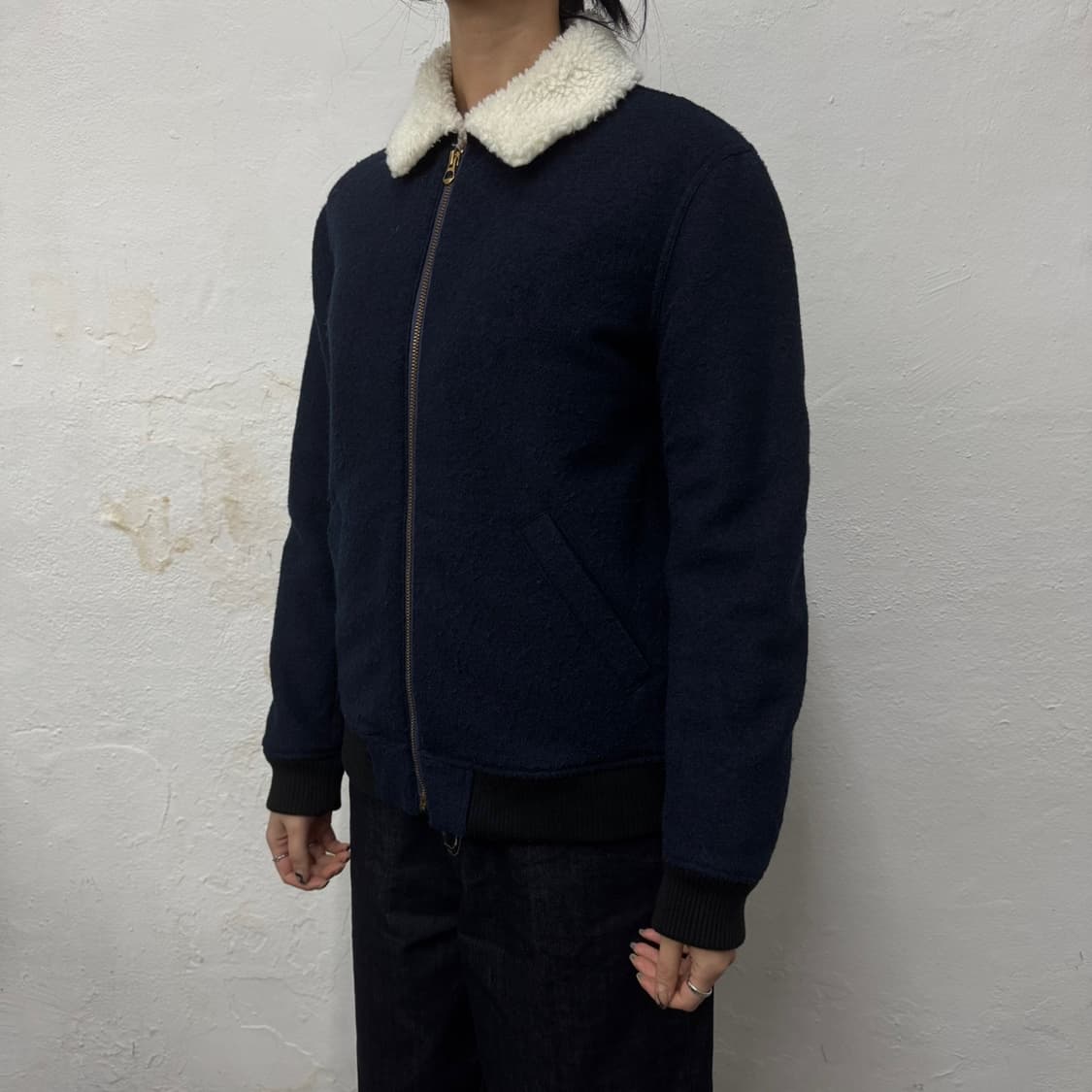 B:ming 다크네이비 울 폴리에스터 혼방 쉐르파 칼라넥 블루종 자켓 상품이미지1