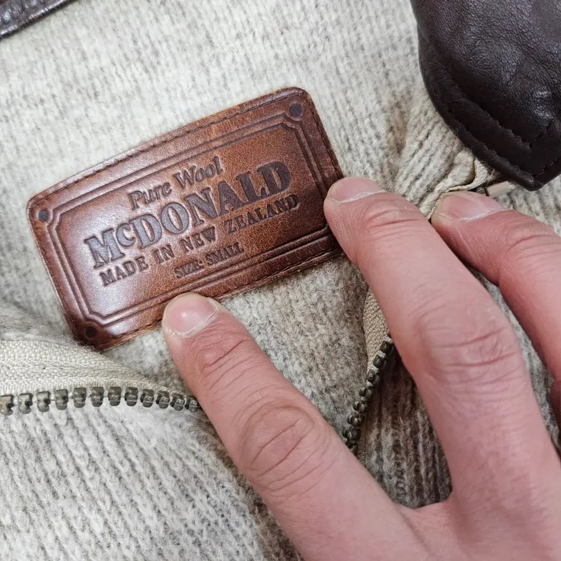 McDONALD in 뉴질랜드 레더 카라넥 울 집업 니트 가디건 상품이미지3