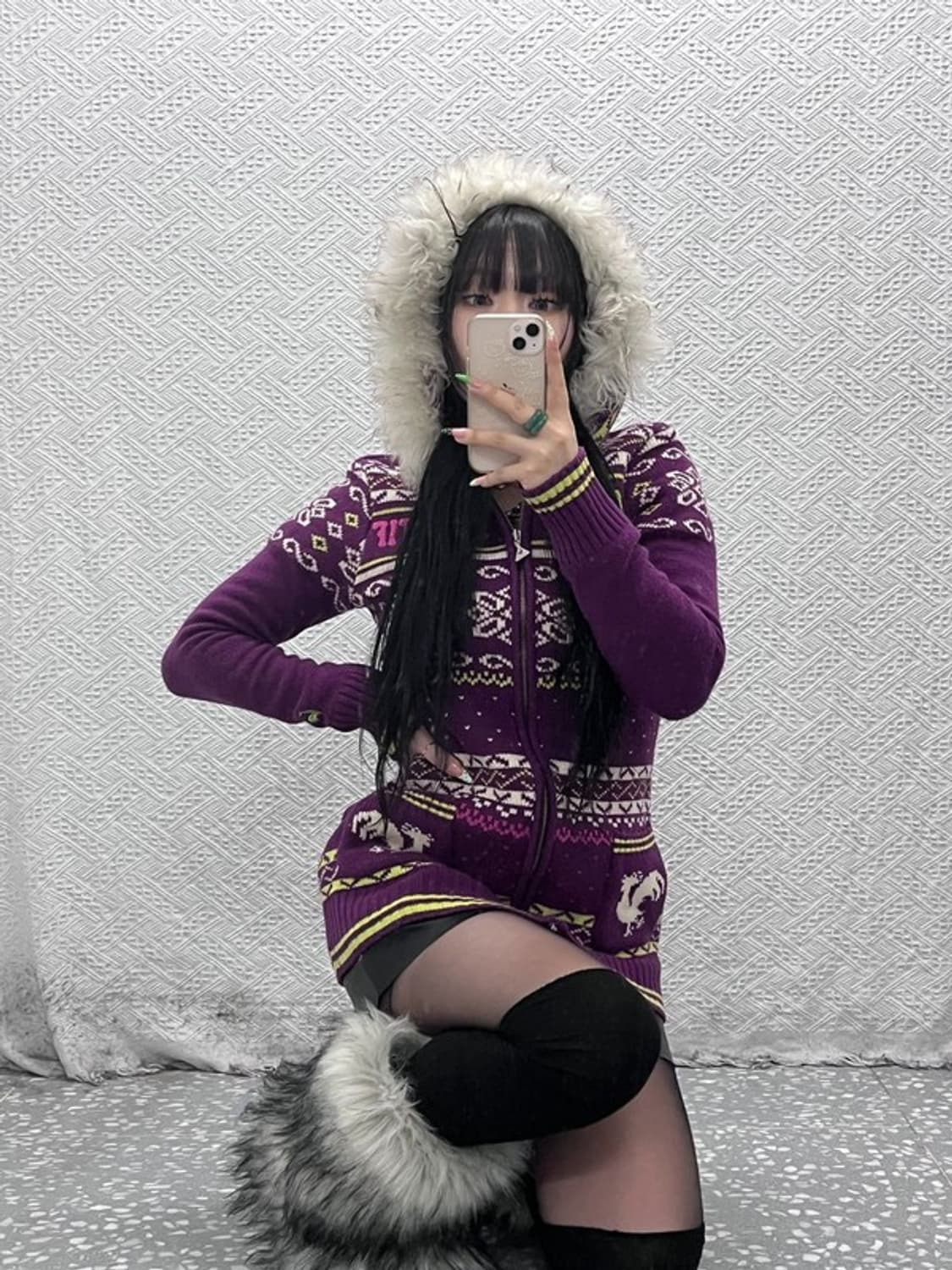 르꼬끄 희귀 Y2K 노르딕 코위찬 털 후드집업 가디건 M C09347 상품이미지1