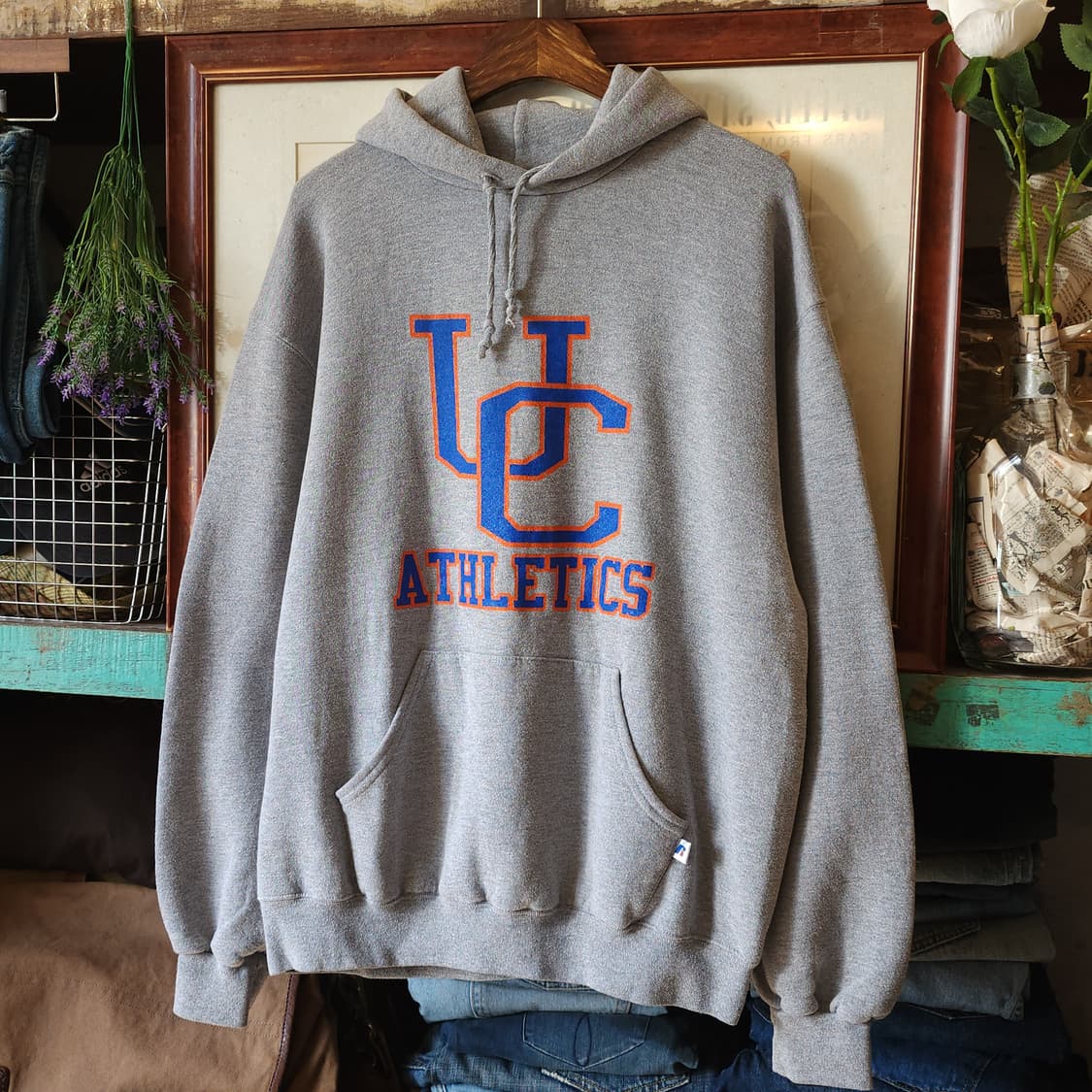 90s 러셀 후드 스웻셔츠 빈티지 레터링 그레이 상품이미지2