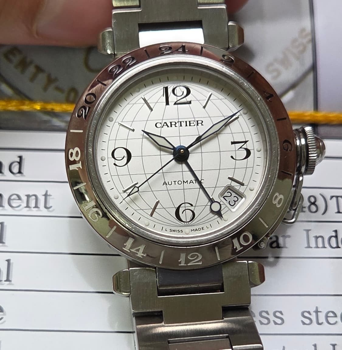 레어] 까르띠에 파샤 GMT 지구본다이얼 실버판 36mm 브레이슬릿 ve 상품이미지9