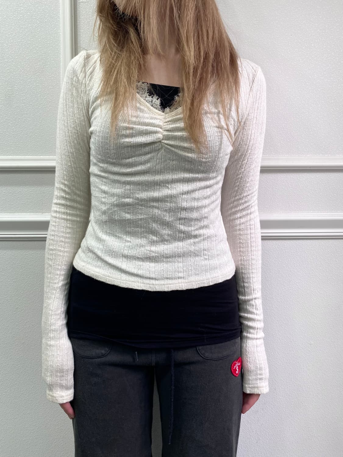Lace Detail White Crop Slim Fit Sleeve 상품이미지3