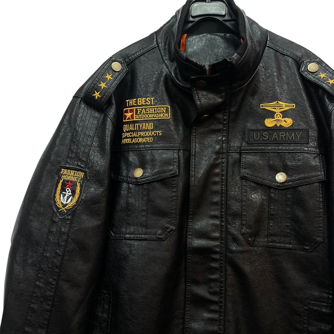 Black Military Leather Jacket 상품이미지7