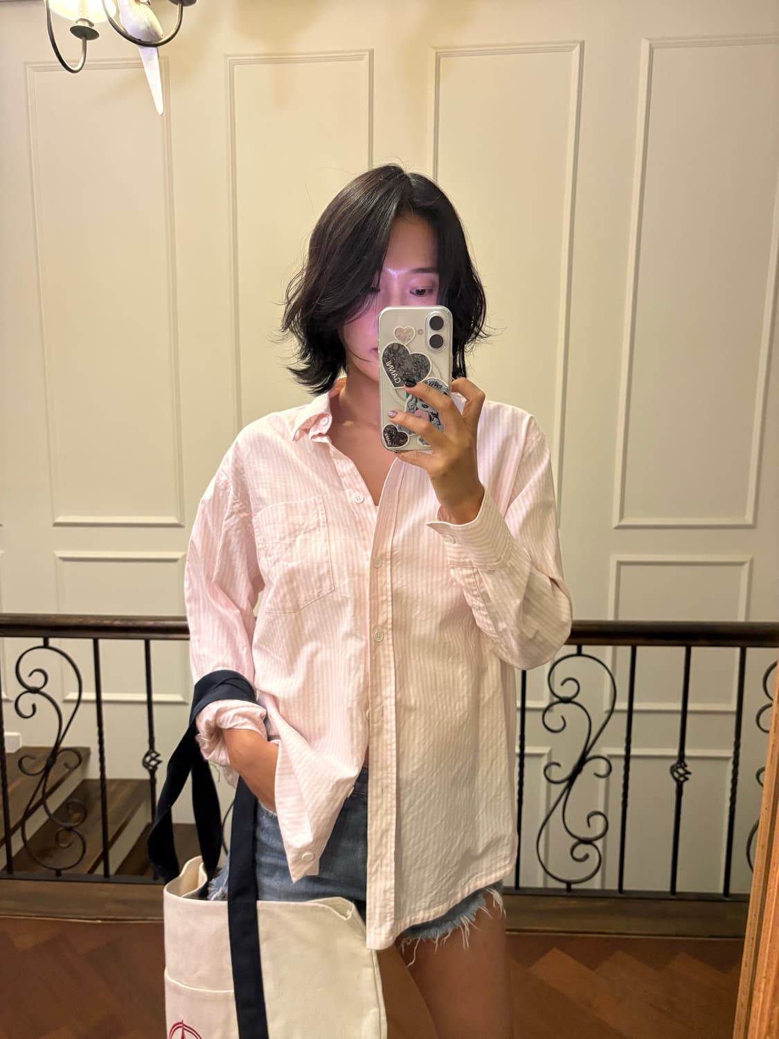 아페쎄x라코스테 핑크 스트라이프 셔츠 상품이미지2