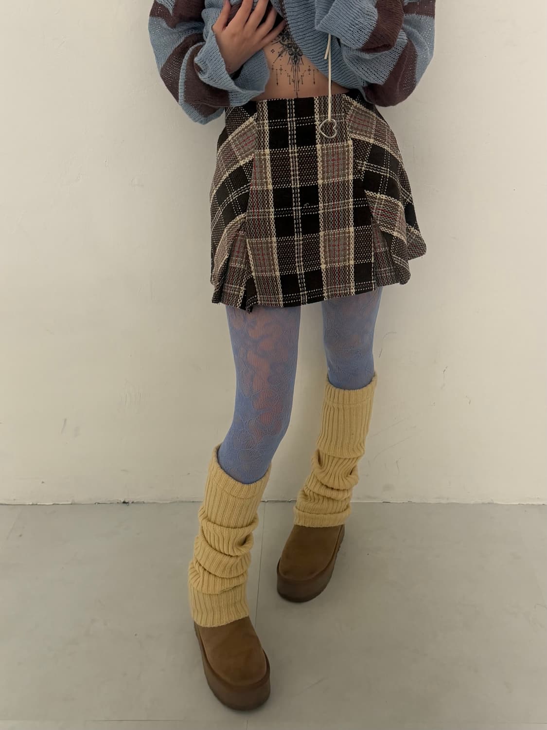 브라운 체크 플리츠 미니 스커트  상품이미지2