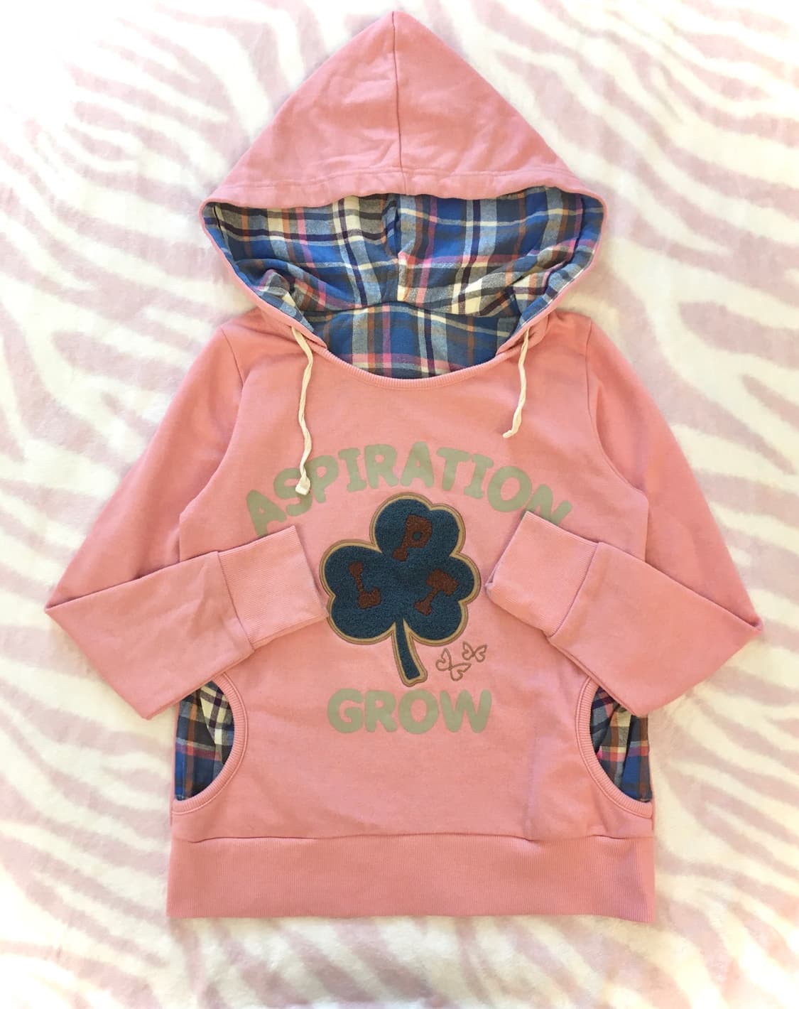 클로버패치 핑크블루 타탄체크 후드티 모리걸 갸루 상품이미지1