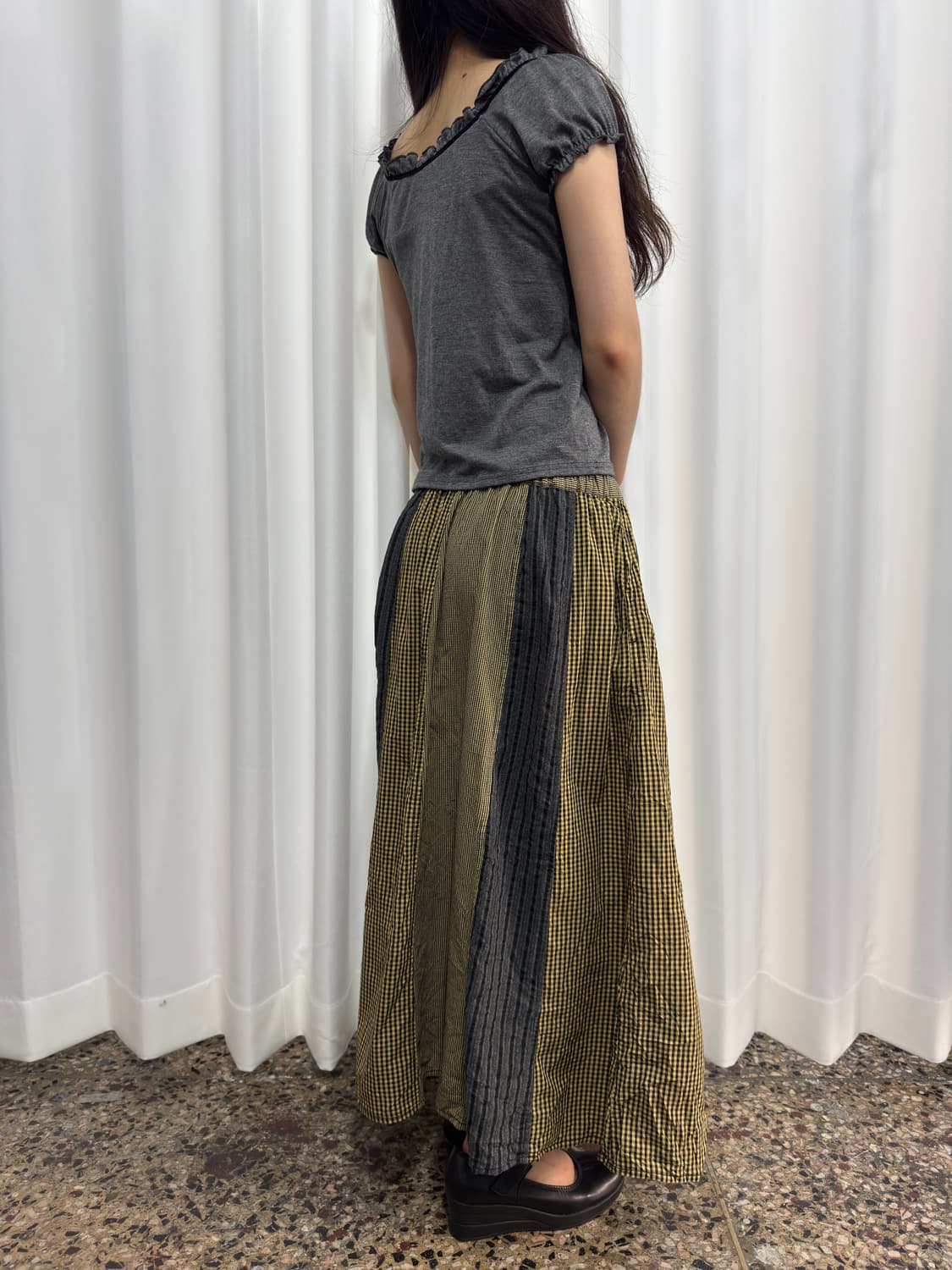 check patch long skirt 상품이미지4