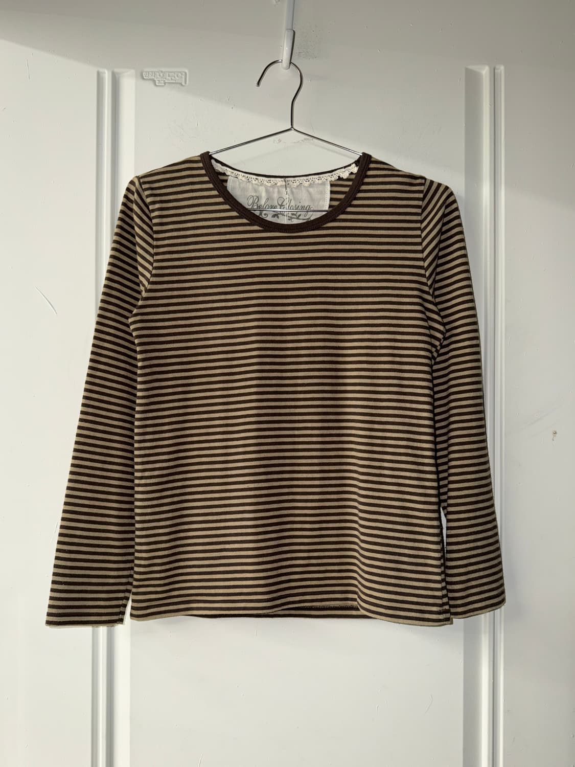 일본빈티지 브라운 스트라이프 롱슬리브 상품이미지1