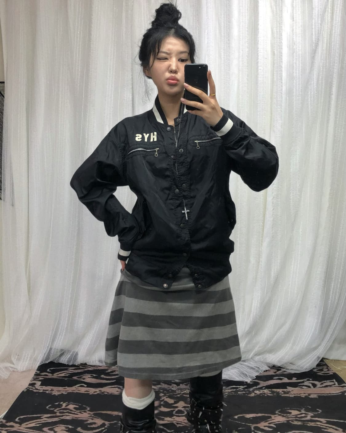 히스테릭글래머 블랙 서클 걸 프린팅 나일론 자켓  상품이미지2