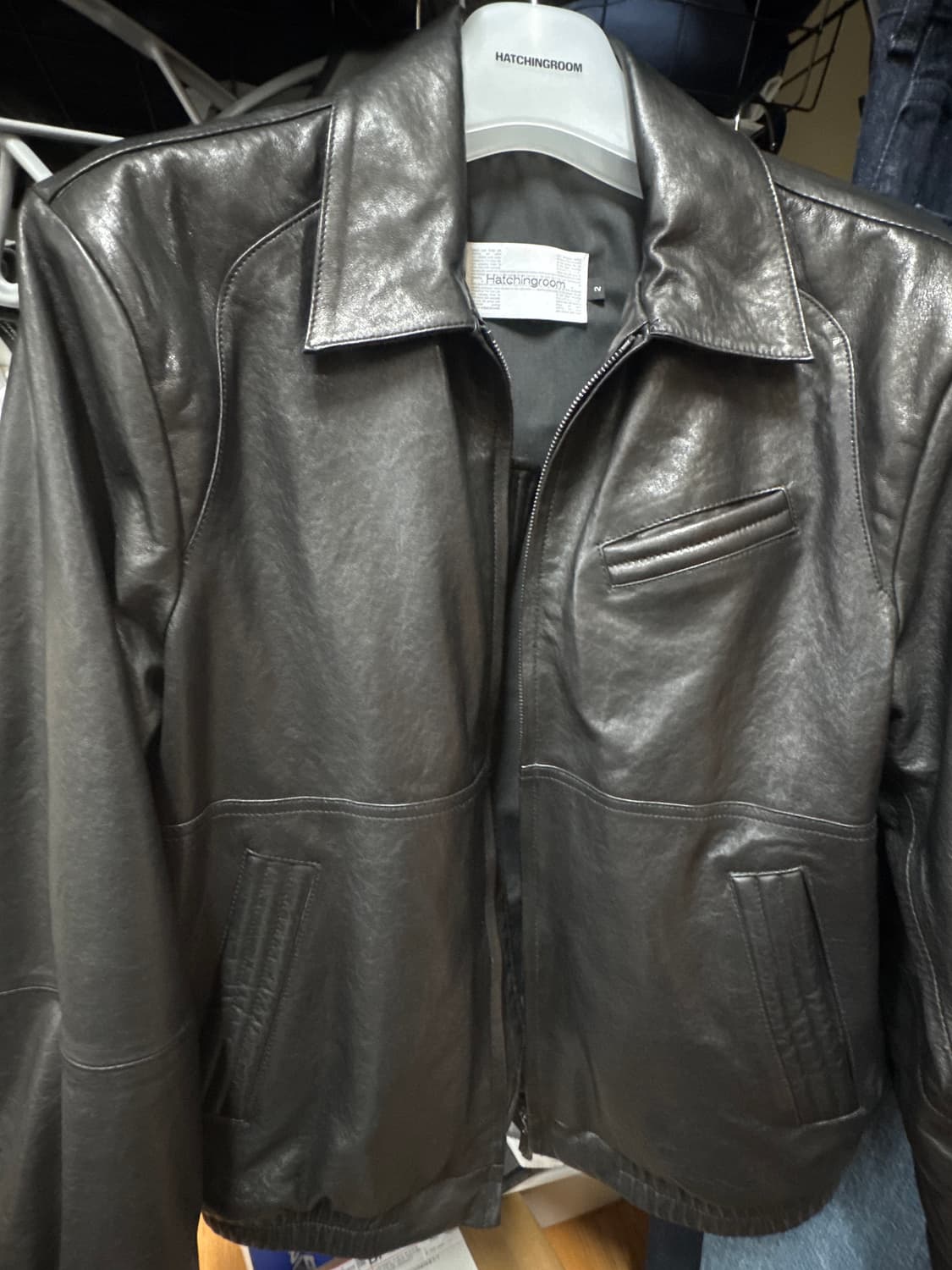 해칭룸 스티치 볼륨 레더 자켓 2사이즈 상품이미지1