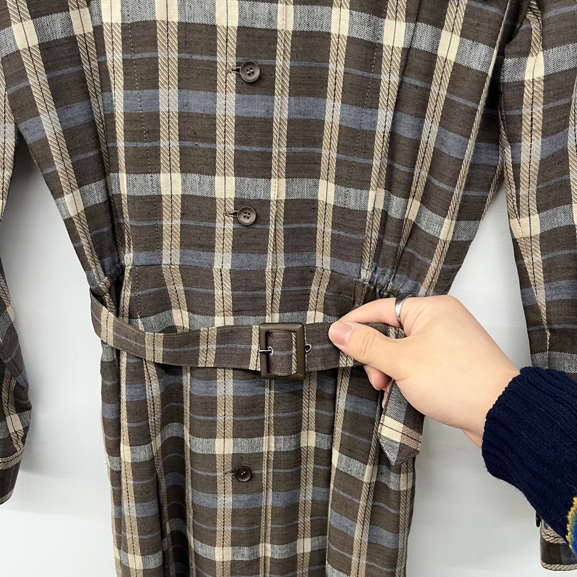 닥스 브라운 체크 롱 셔츠 원피스 여/S 상품이미지3